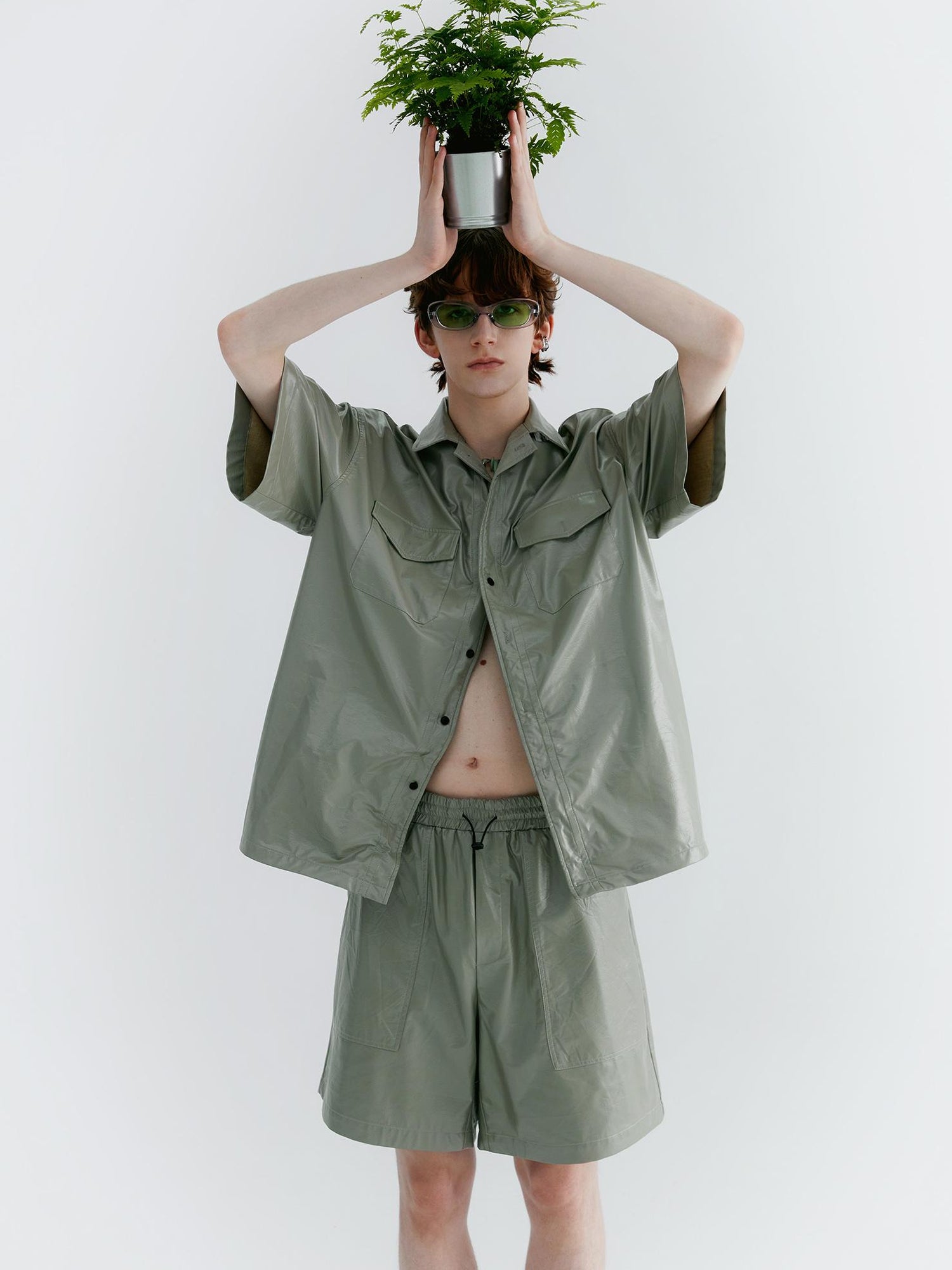 Delivery Pu Leather Shorts In Soft Pastel Green Black