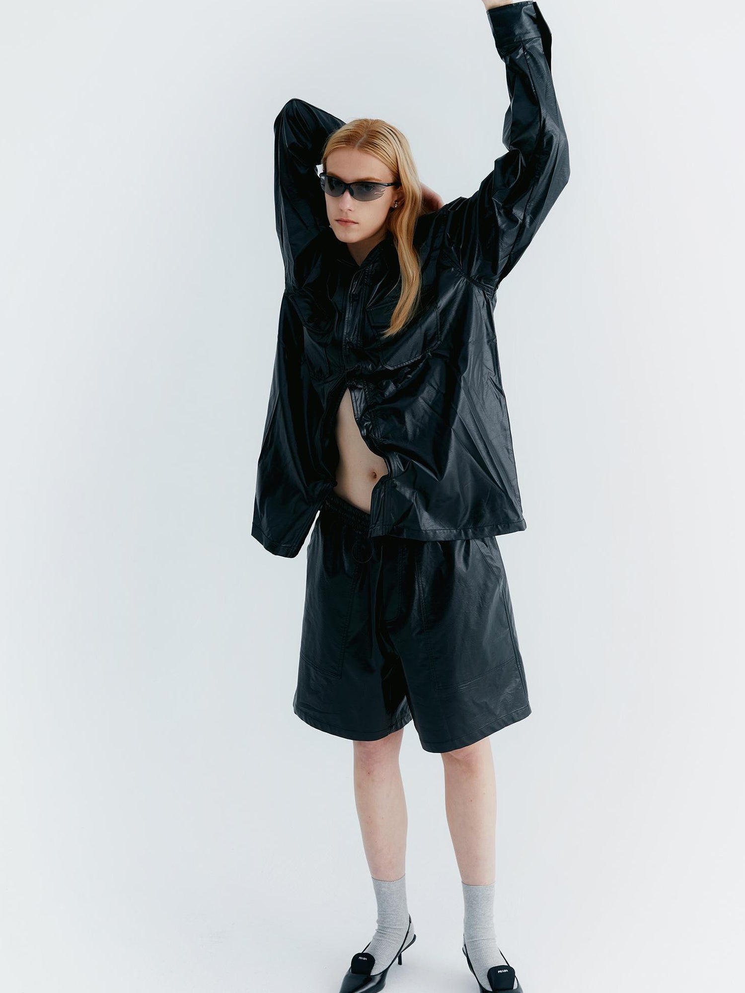 Delivery Pu Leather Shorts In Soft Pastel Green Black