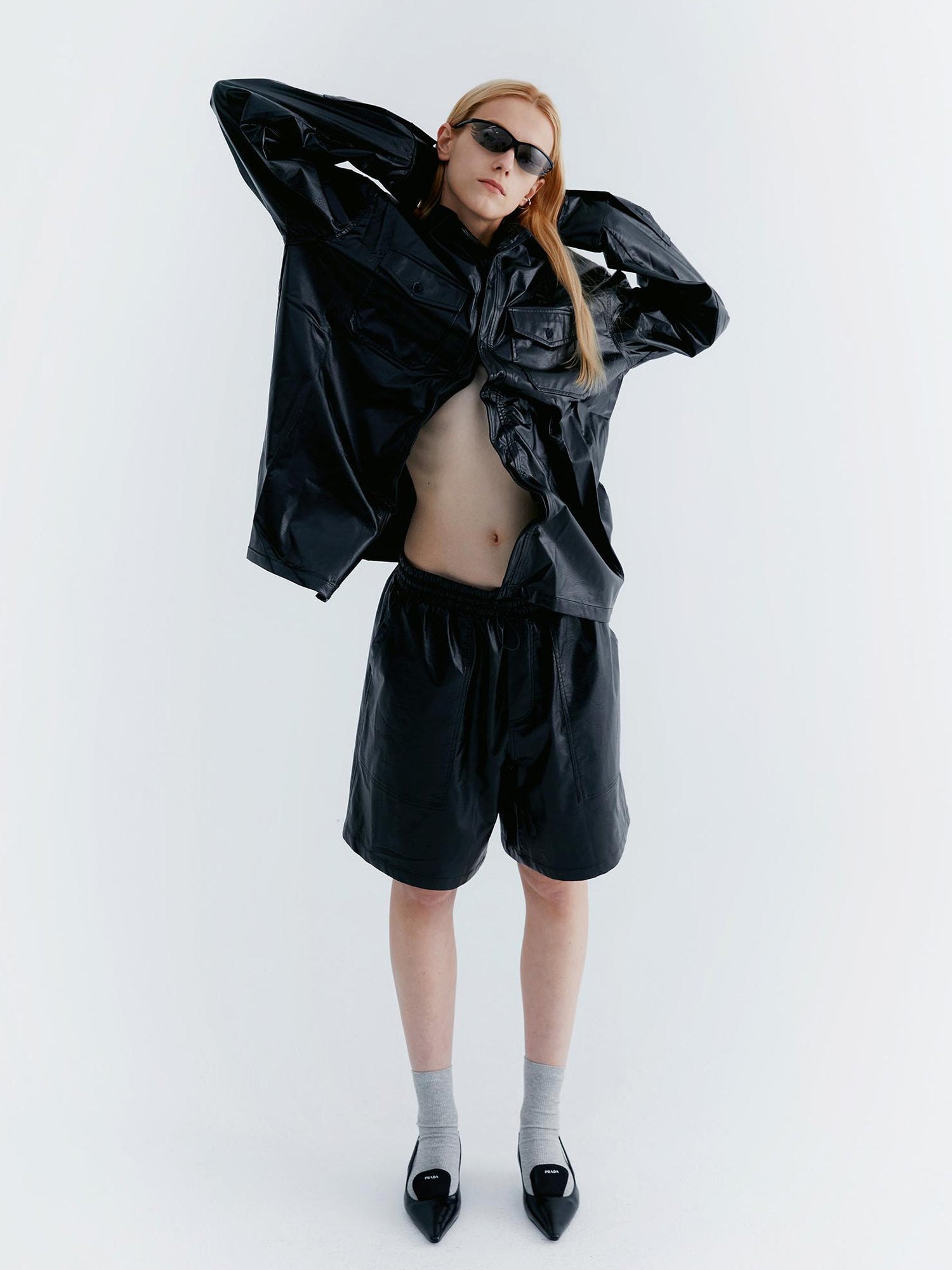 Delivery Pu Leather Shorts In Soft Pastel Green Black