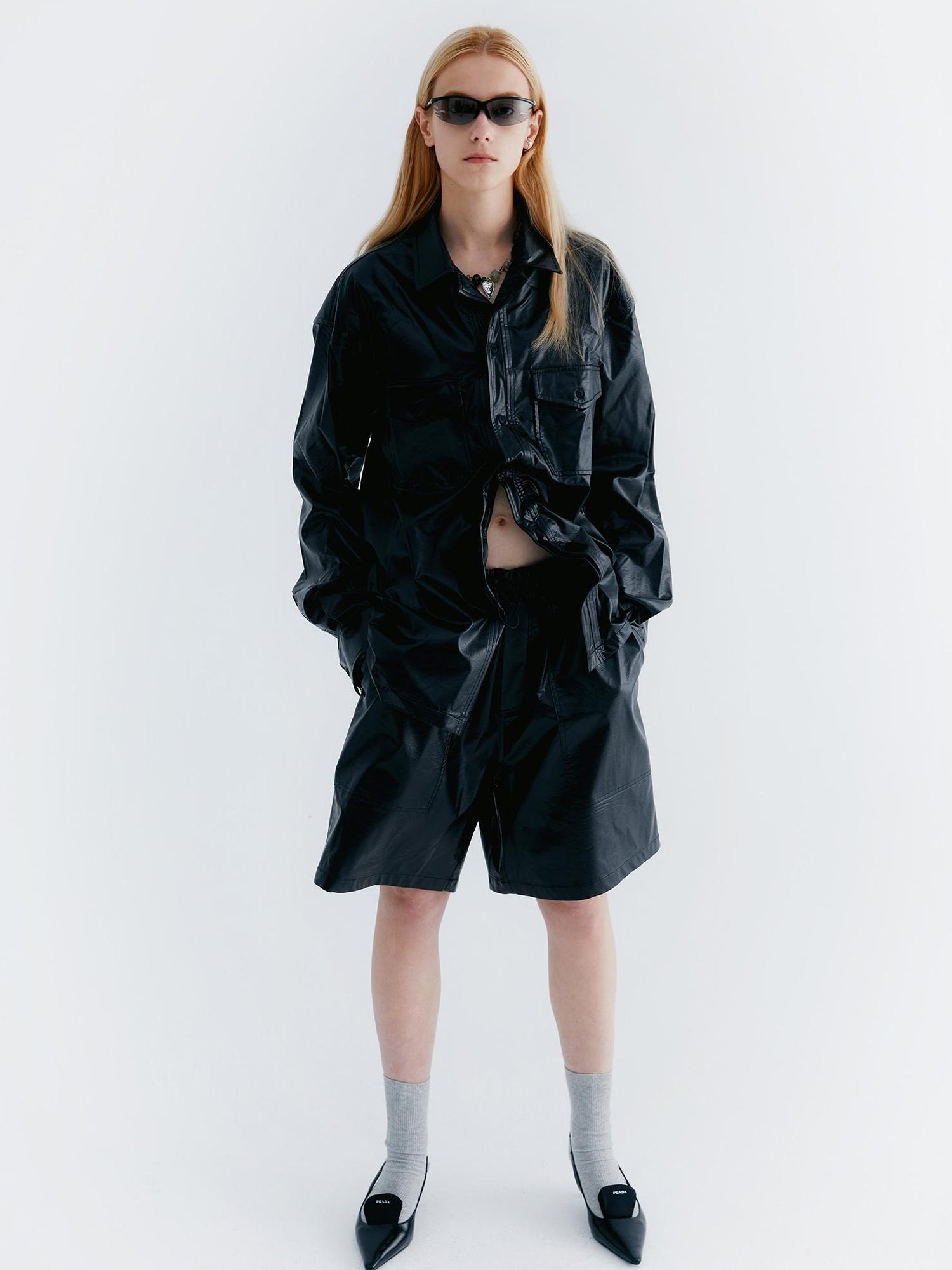 Delivery Pu Leather Shorts In Soft Pastel Green Black