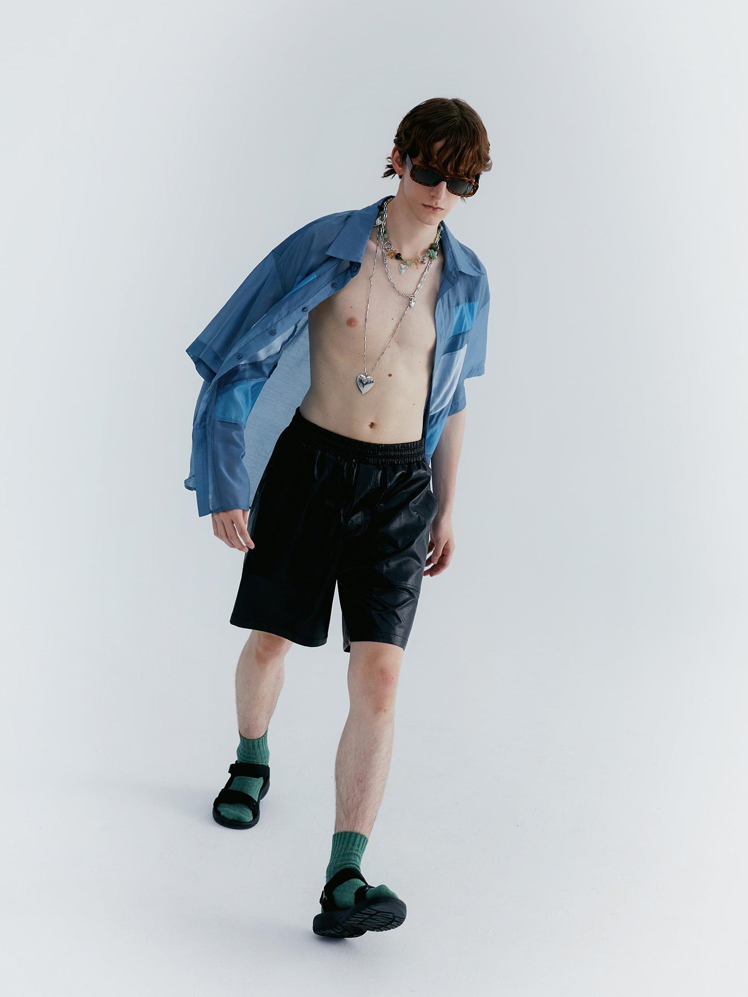 Delivery Pu Leather Shorts In Soft Pastel Green Black