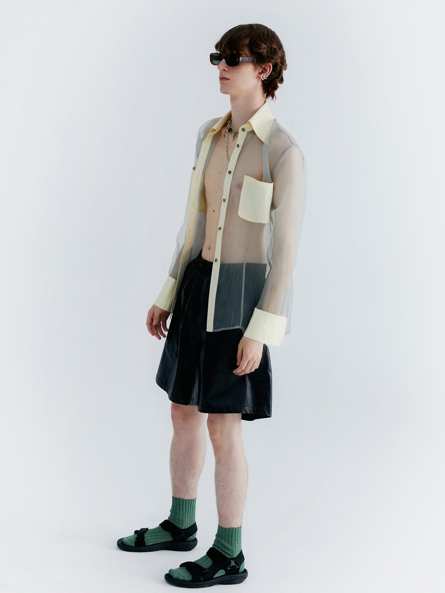Delivery Pu Leather Shorts In Soft Pastel Green Black