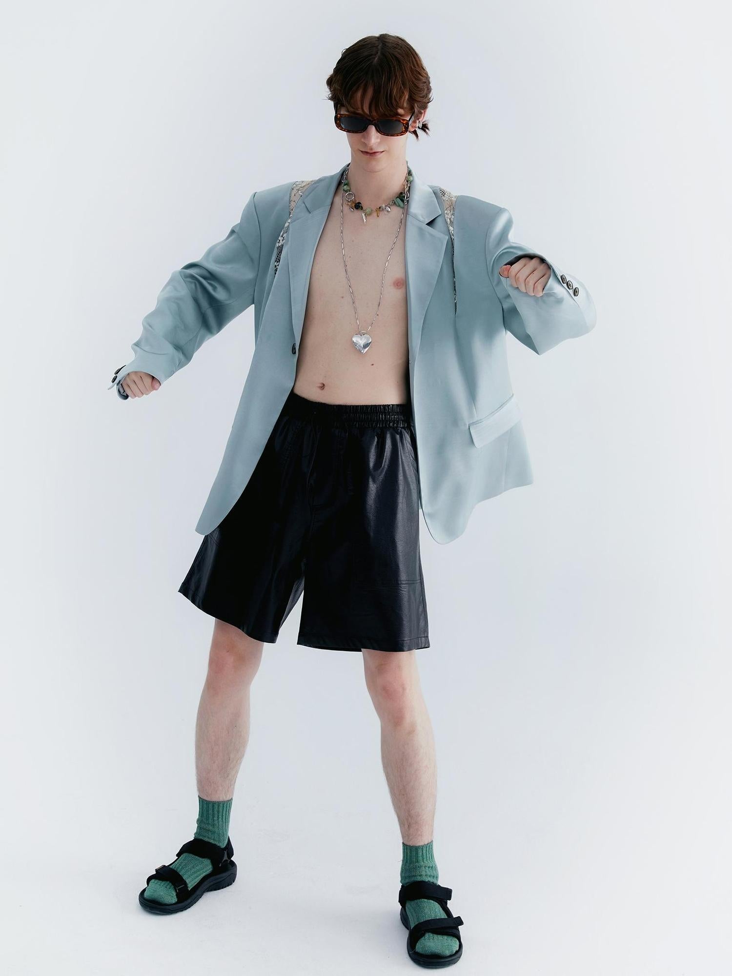 Delivery Pu Leather Shorts In Soft Pastel Green Black