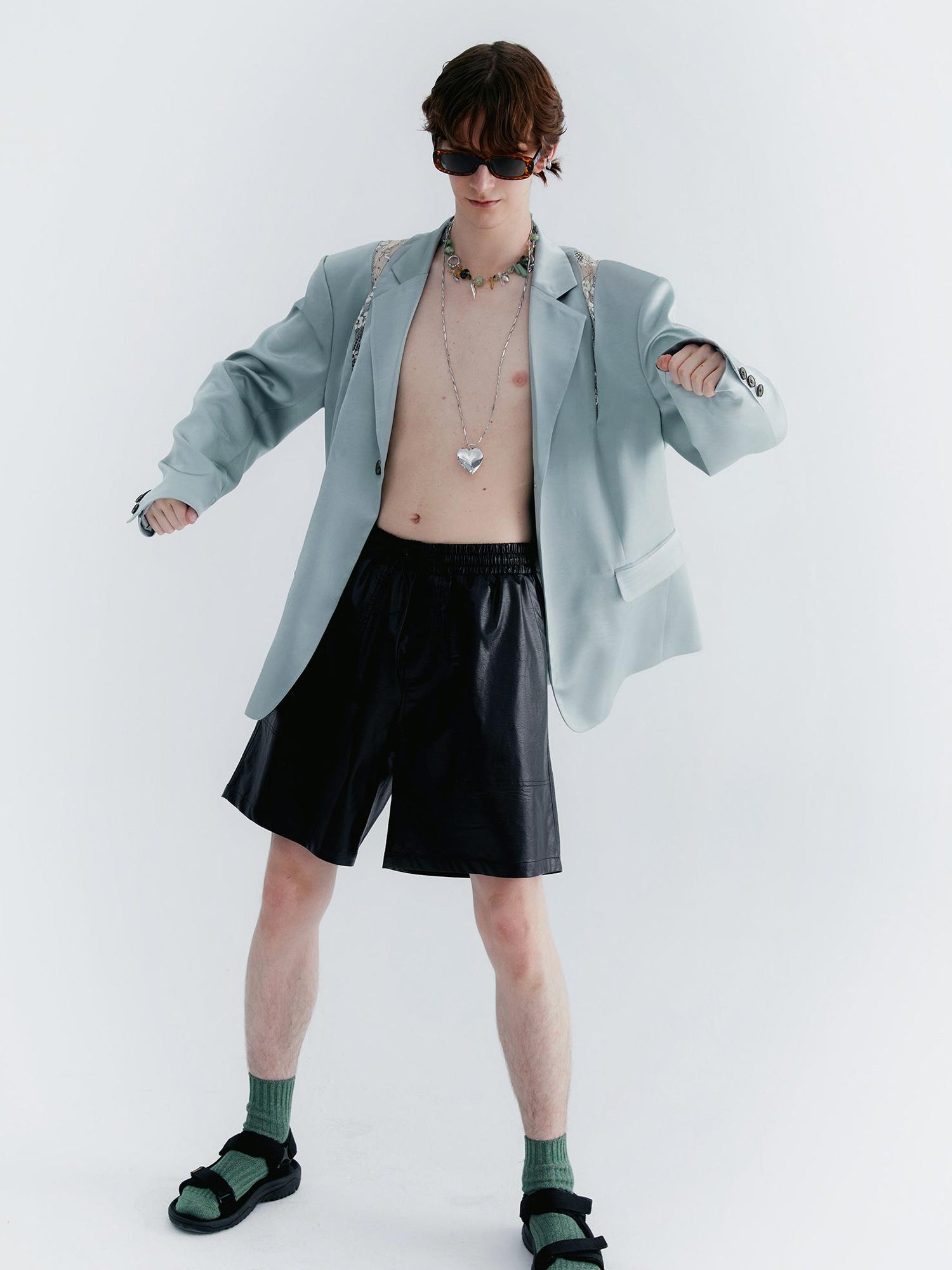 Delivery Pu Leather Shorts In Soft Pastel Green Black