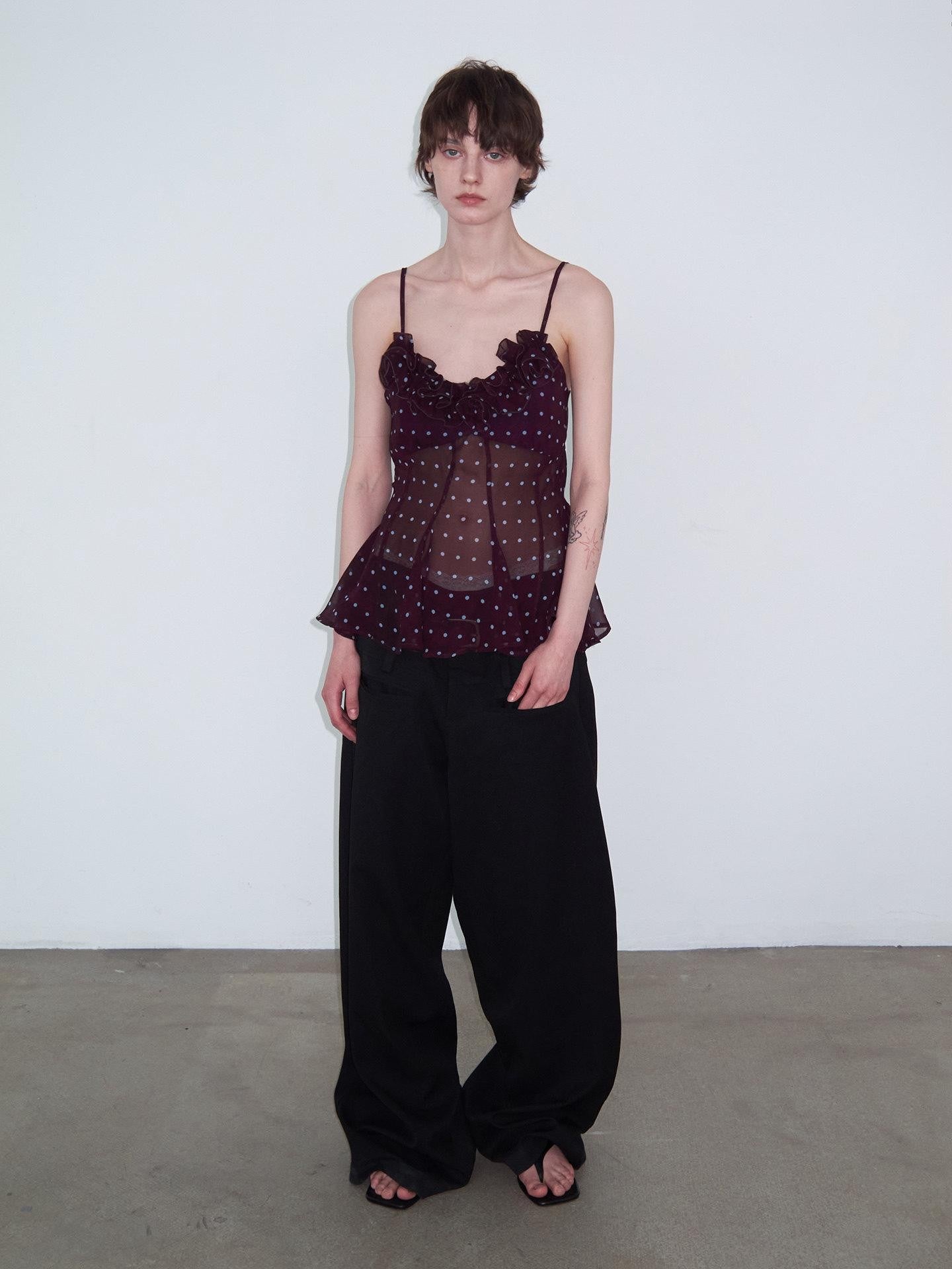 Delivery Purple Polka Dot 3d Floral Lace V-neck Asymmetric Hem Women&