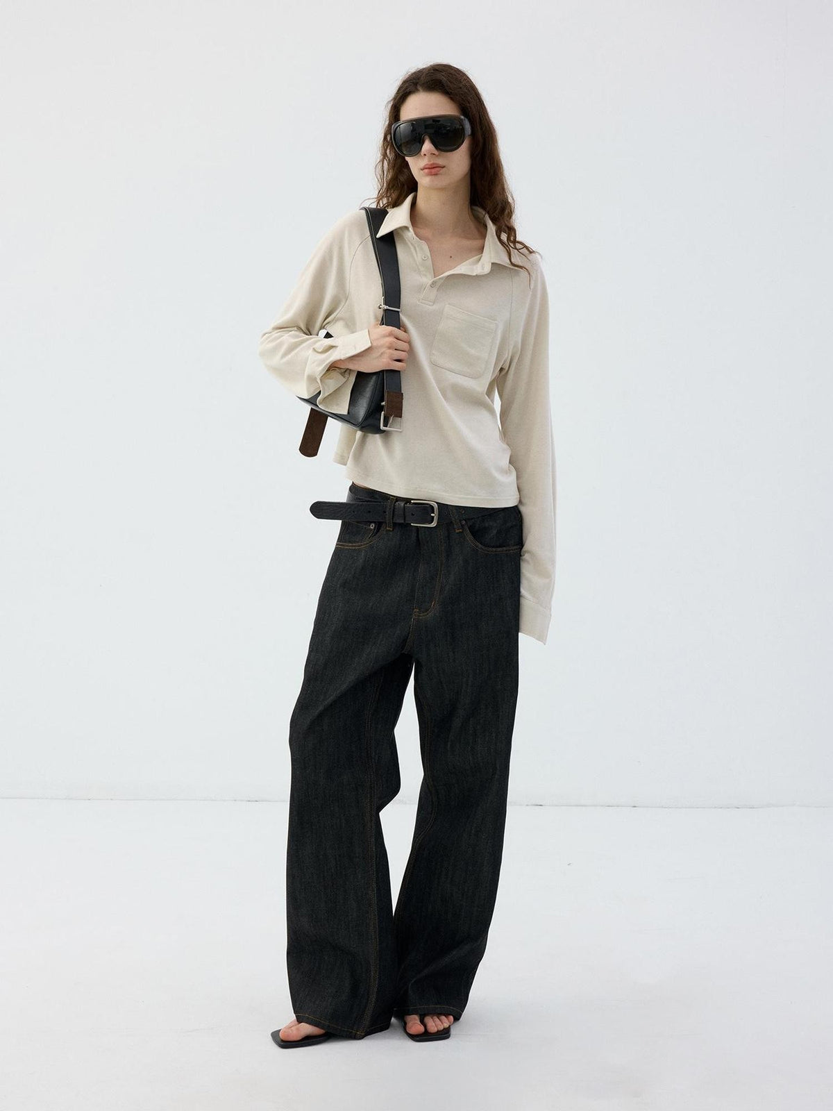 Delivery Raglan Sleeve Polo Collar Patch Pocket Womens Cotton Linen Long Sleeve T-shirts