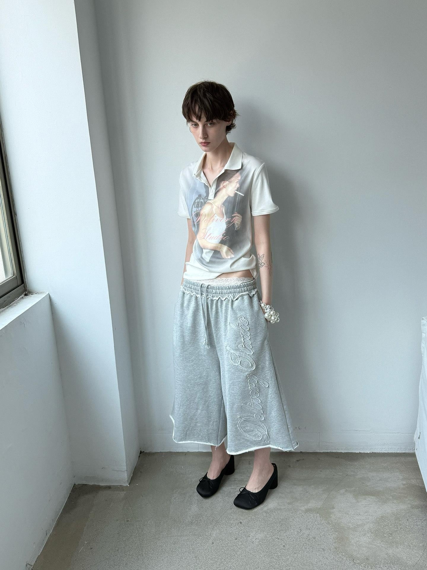 Delivery Retro Portrait Print Polo Collar Straight Women&