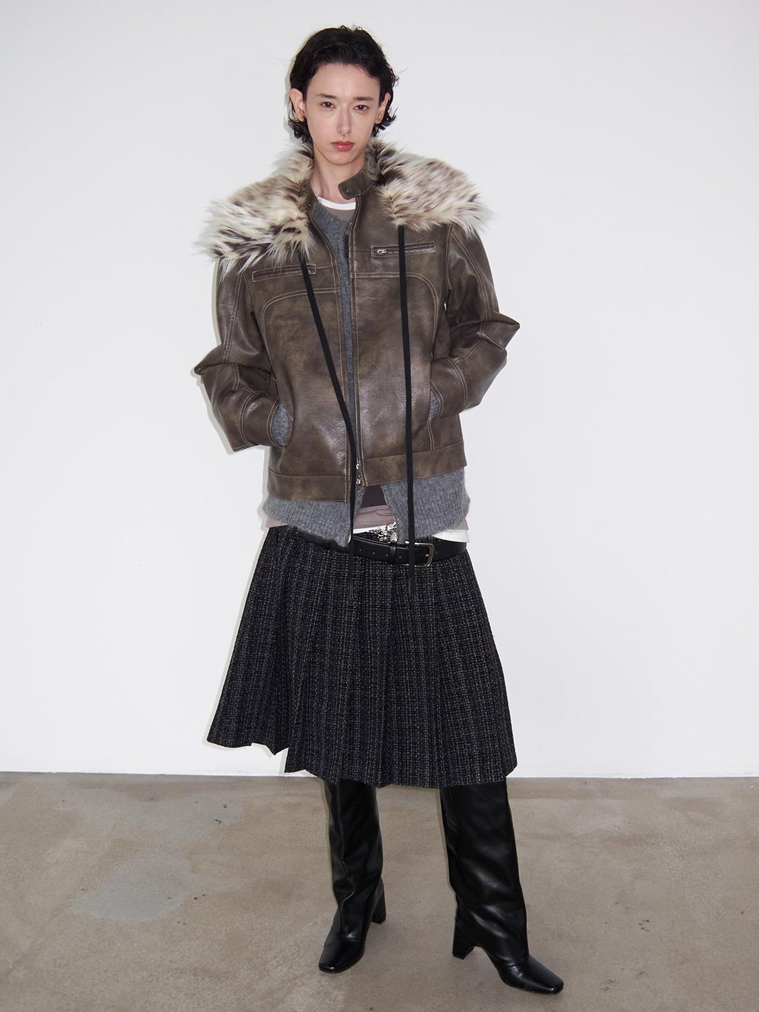 Delivery Short Pu Biker Jacket With Stand Collar