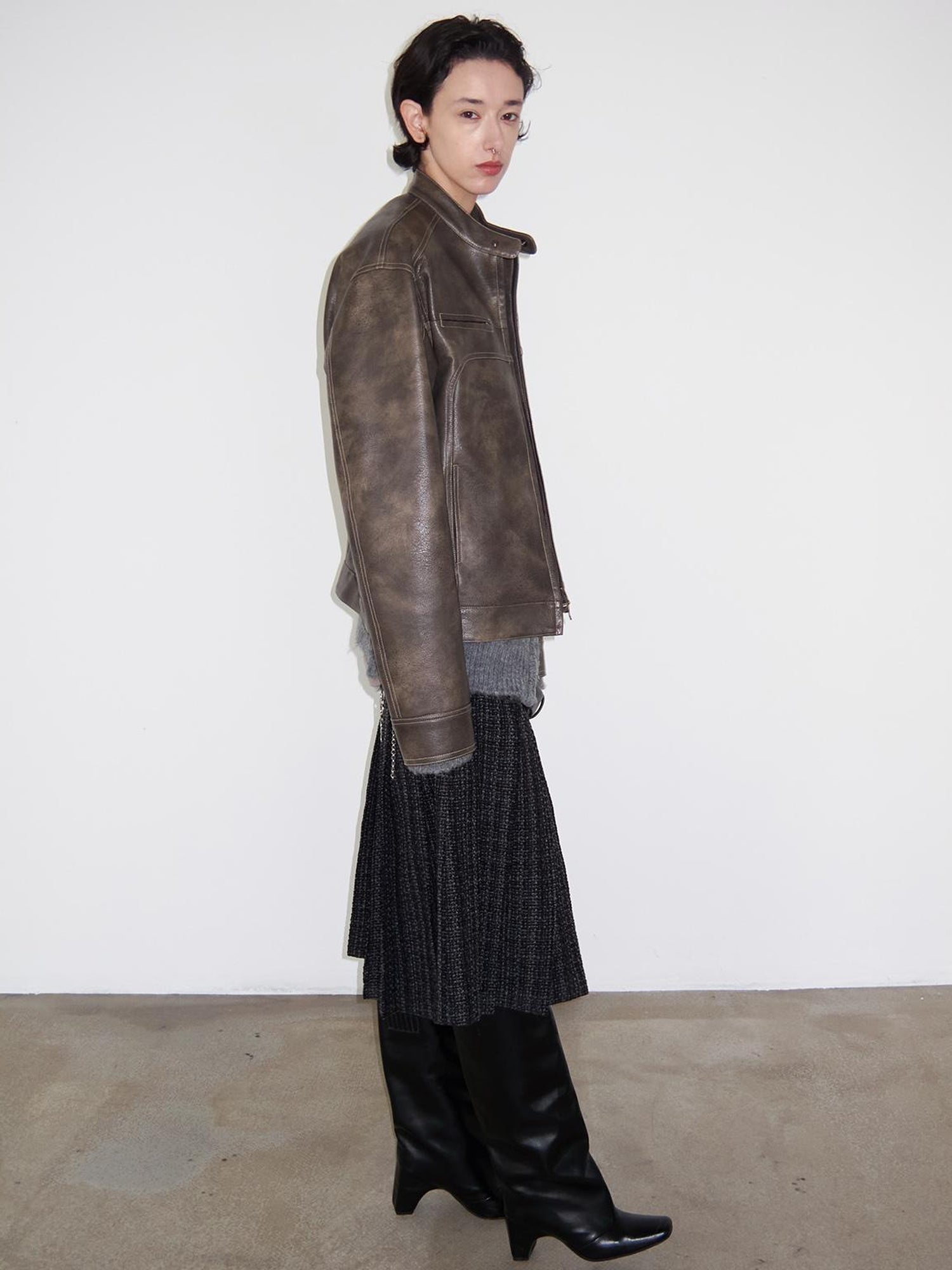 Delivery Short Pu Biker Jacket With Stand Collar