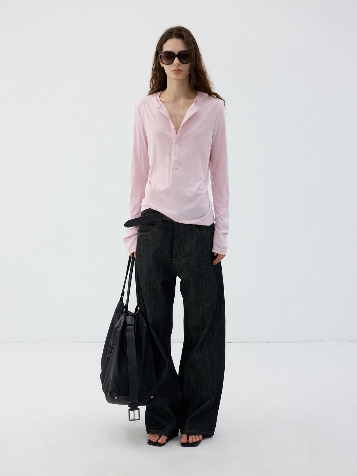 Delivery Slim Fit Henley Neck Lyocell Wool Women&