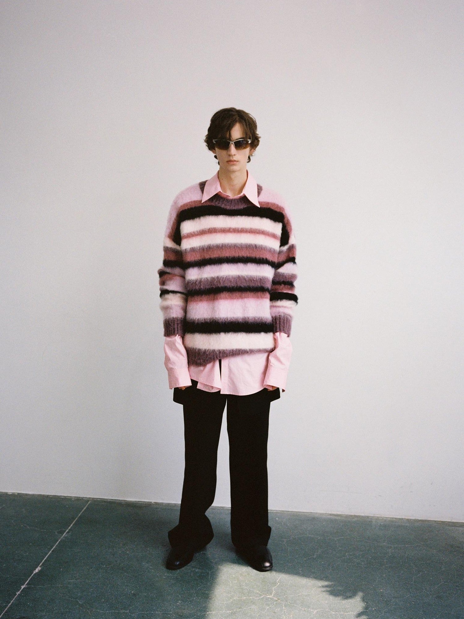 Delivery Soft Pink Brushed Striped Crewneck Women&