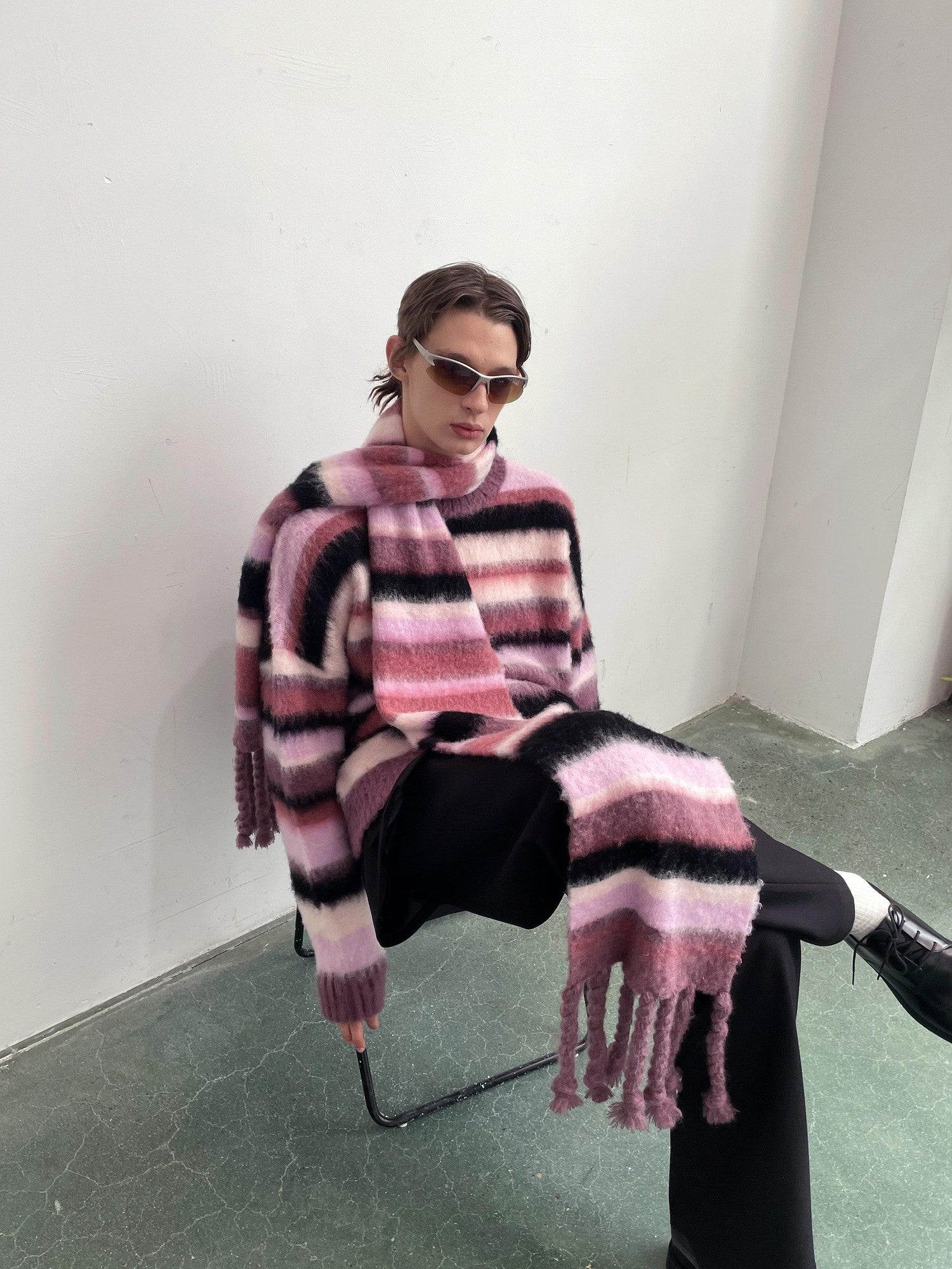 Delivery Soft Pink Brushed Striped Crewneck Women&