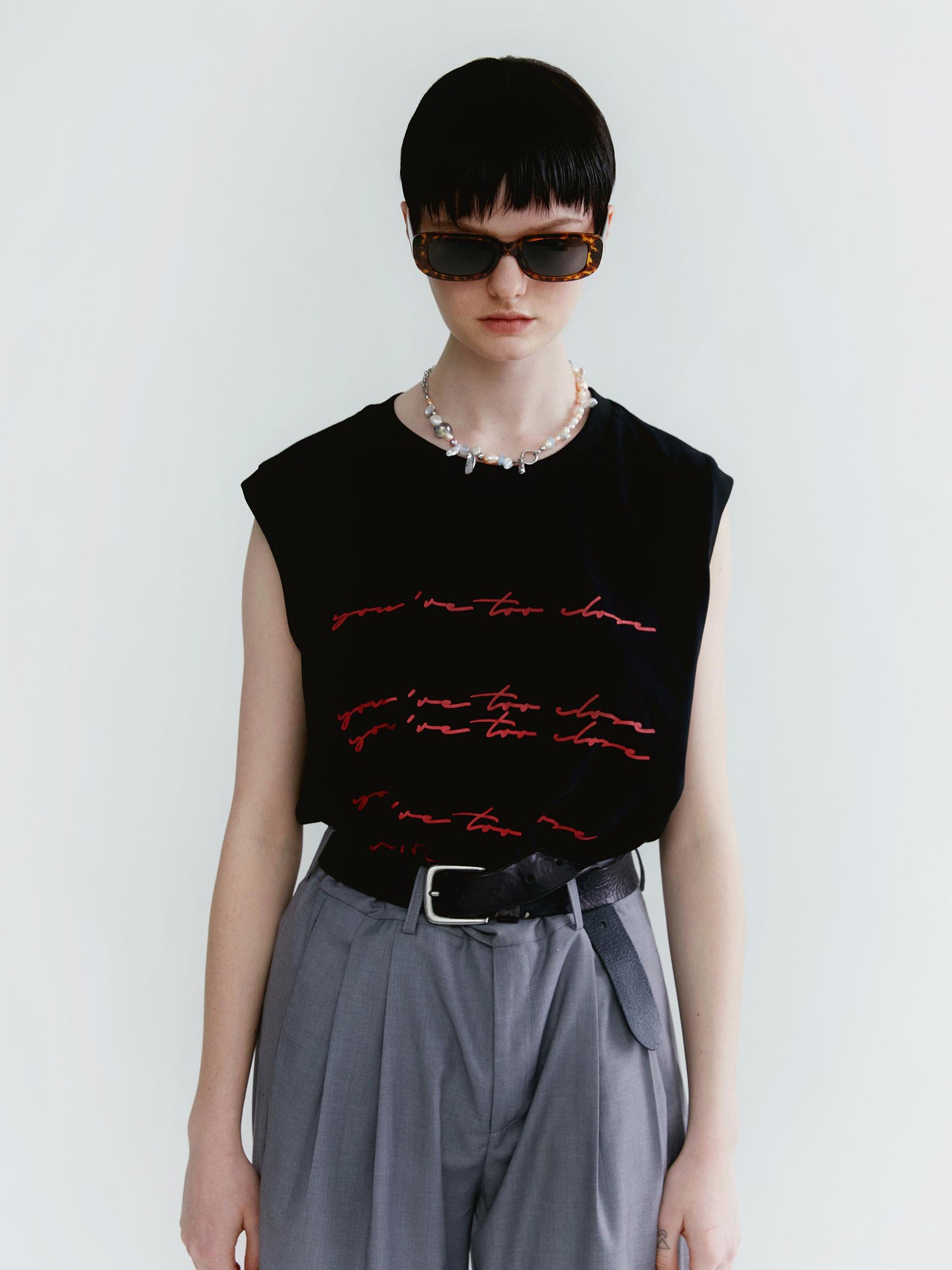 Delivery Street Print Sleeveless Tee Relaxed Fit Vest