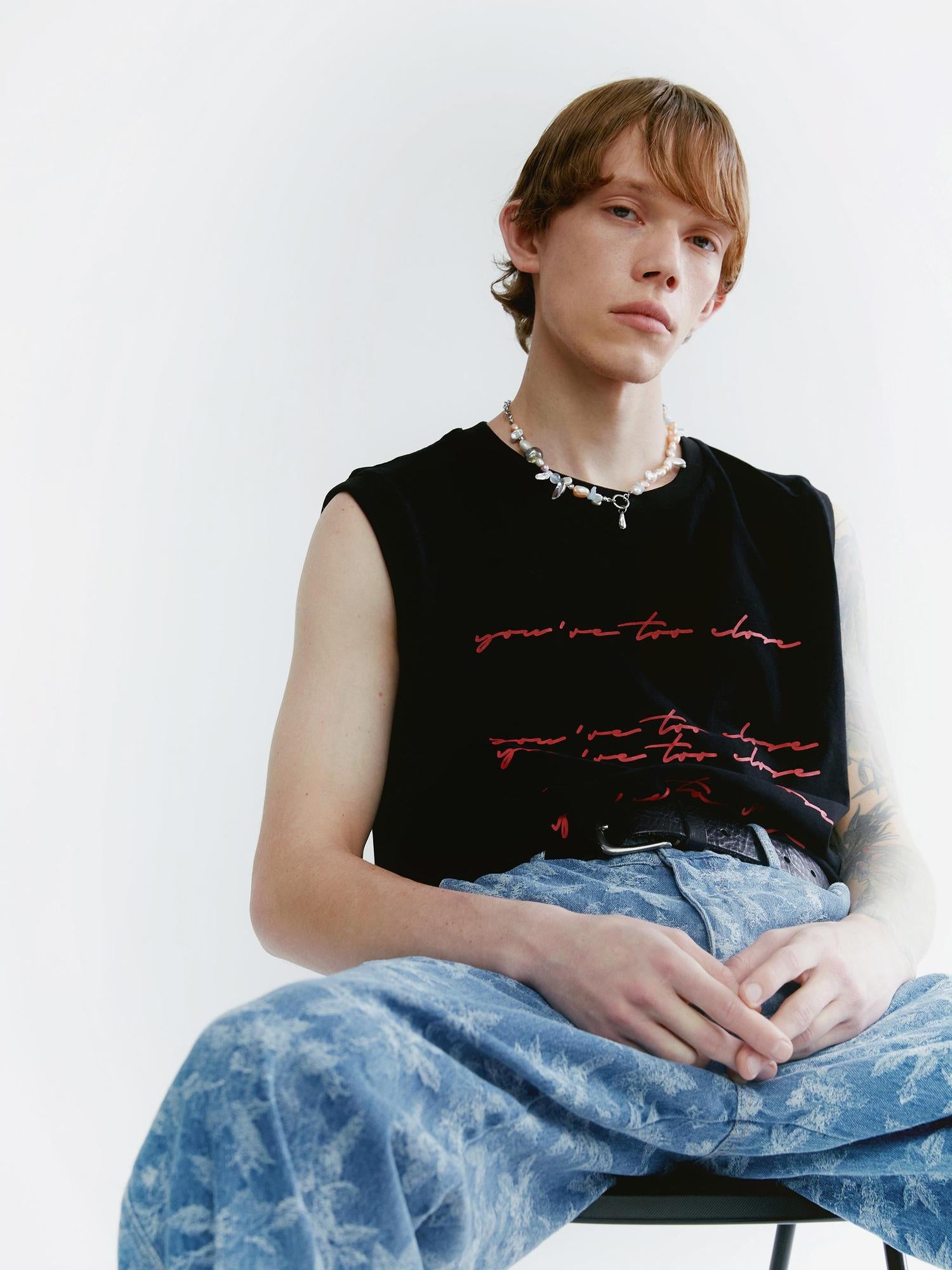 Delivery Street Print Sleeveless Tee Relaxed Fit Vest