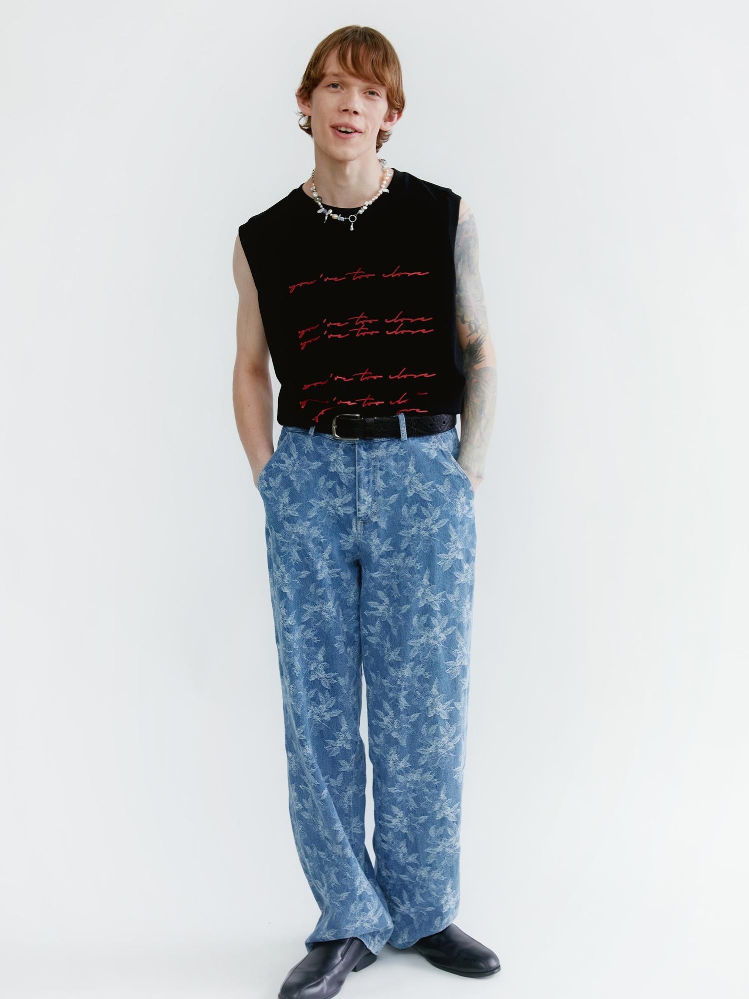 Delivery Street Print Sleeveless Tee Relaxed Fit Vest