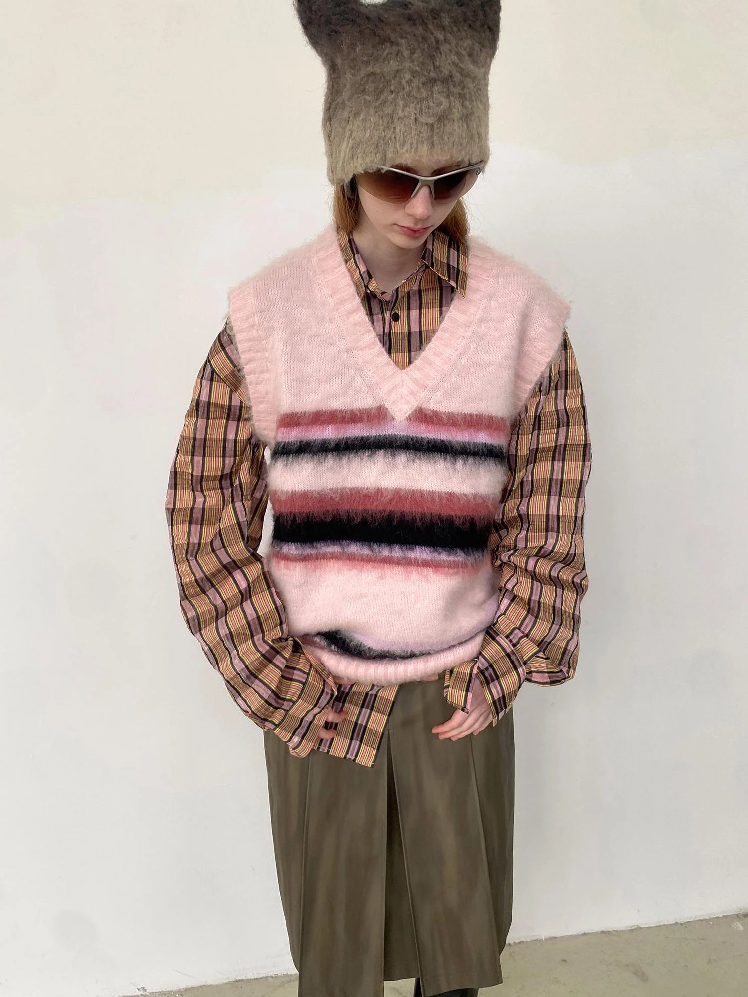 Textured Bubble Yarn Checkered Shirt With Sheen