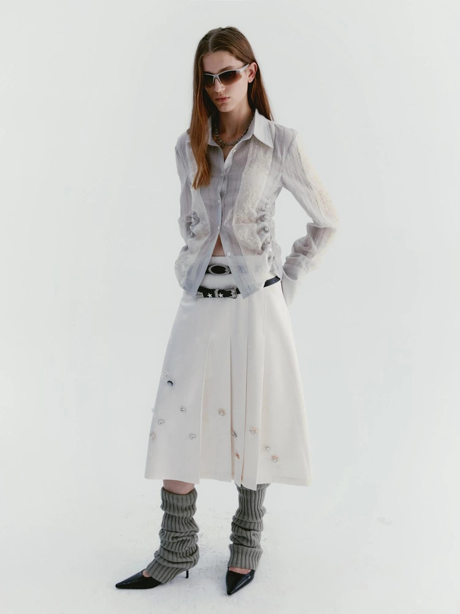 Textured Linen Blend Embroidered Slim Shirt