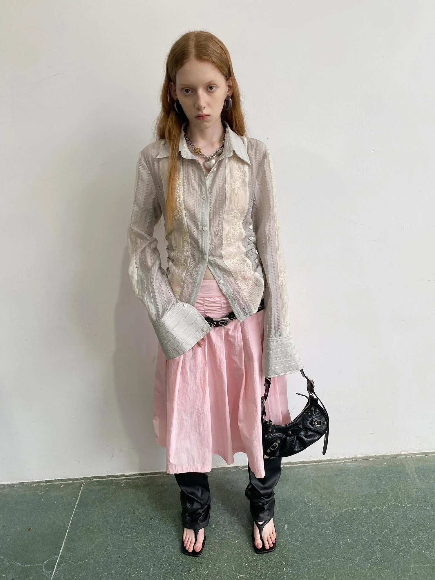 Textured Linen Blend Embroidered Slim Shirt