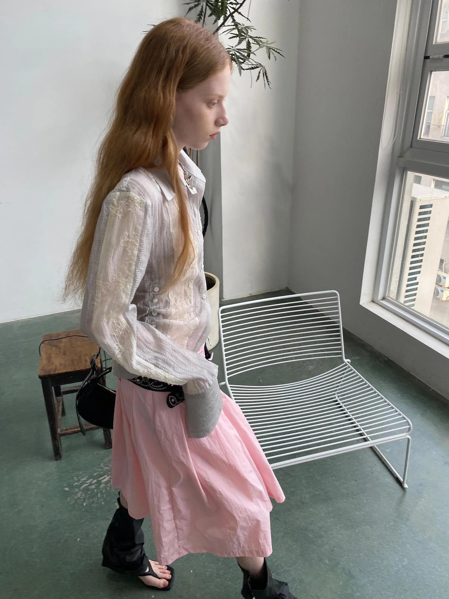 Textured Linen Blend Embroidered Slim Shirt