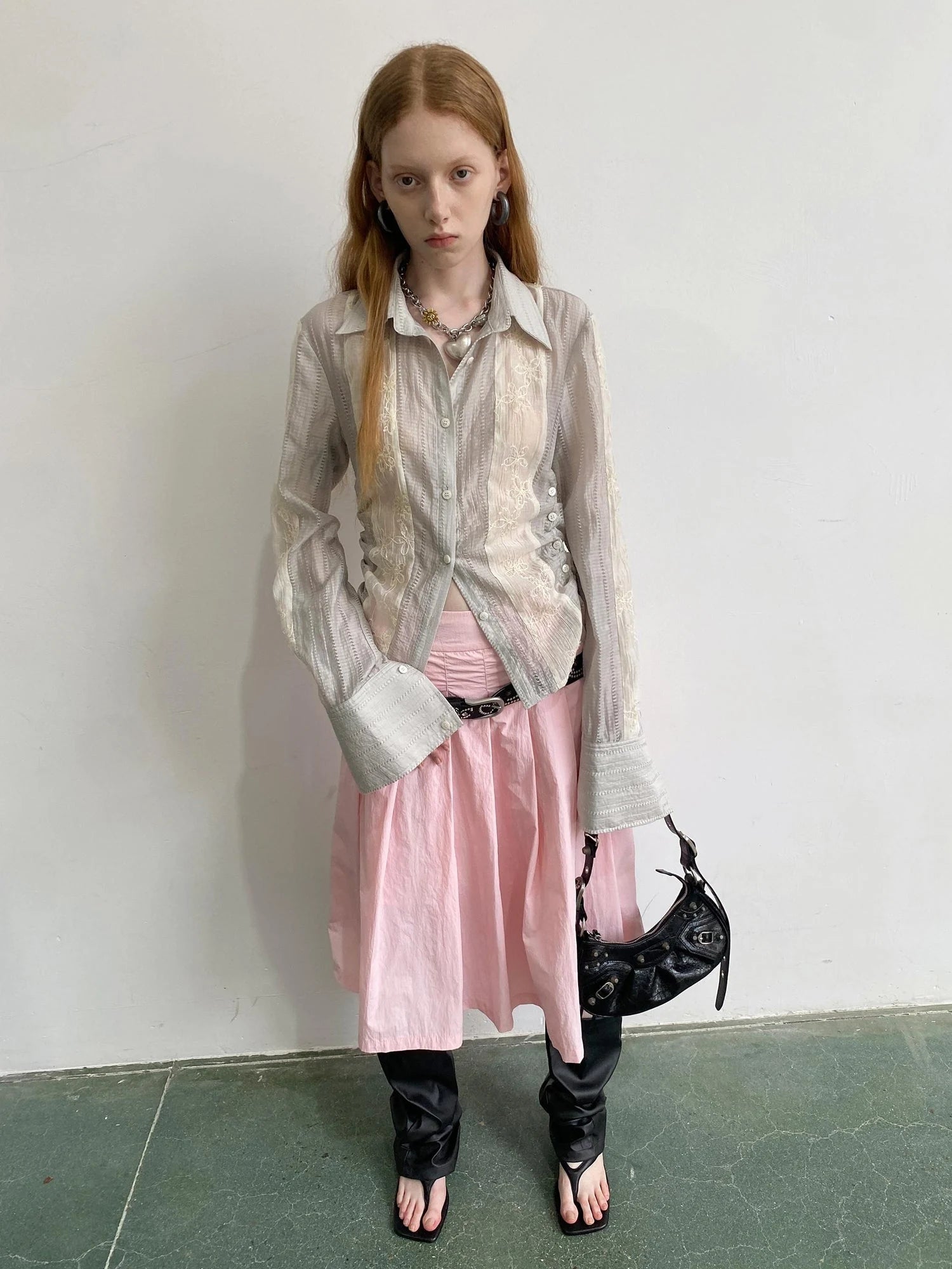 Textured Linen Blend Embroidered Slim Shirt