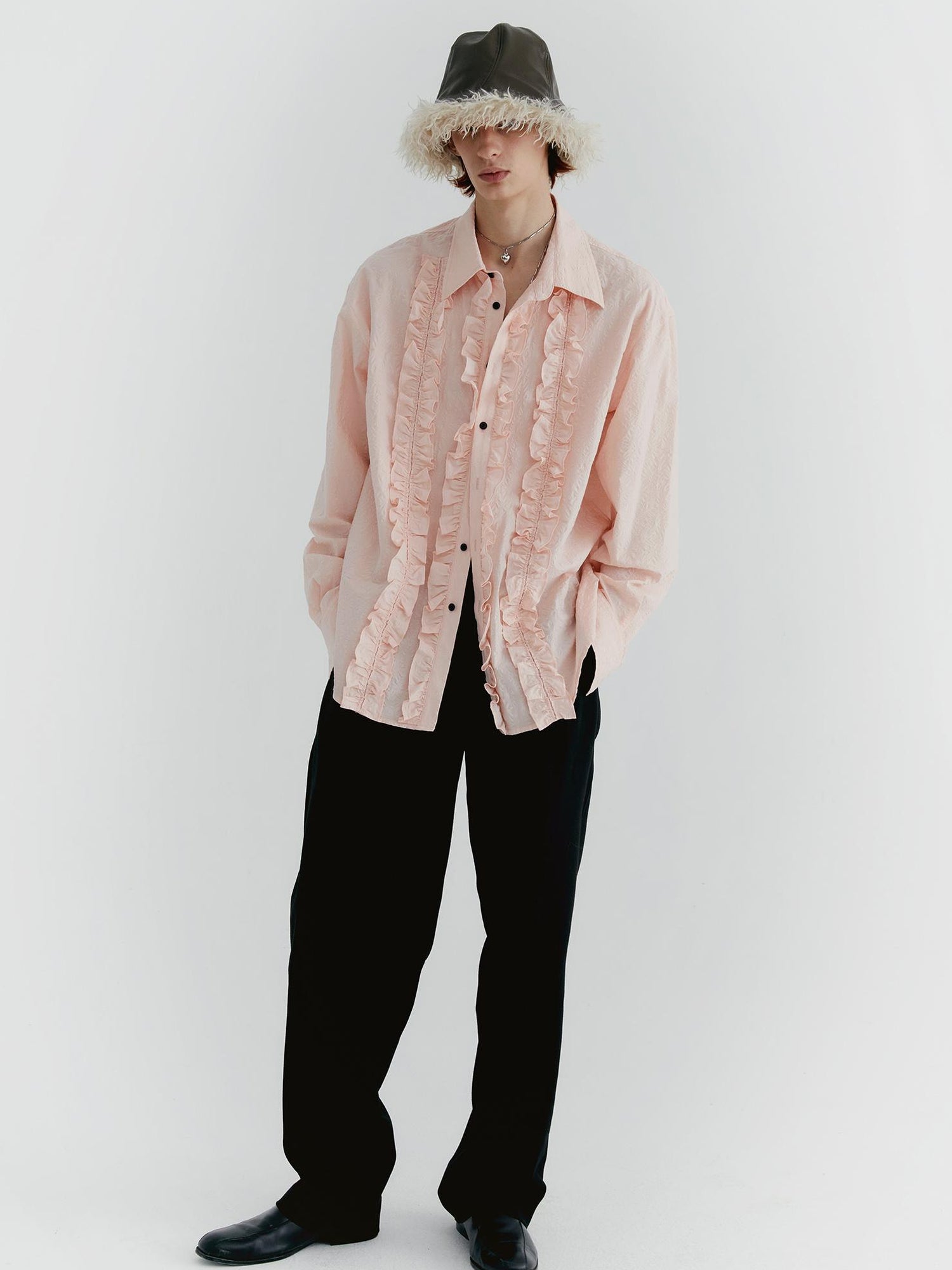 Delivery Textured Ruffle Hem Blouse In Pale Pink