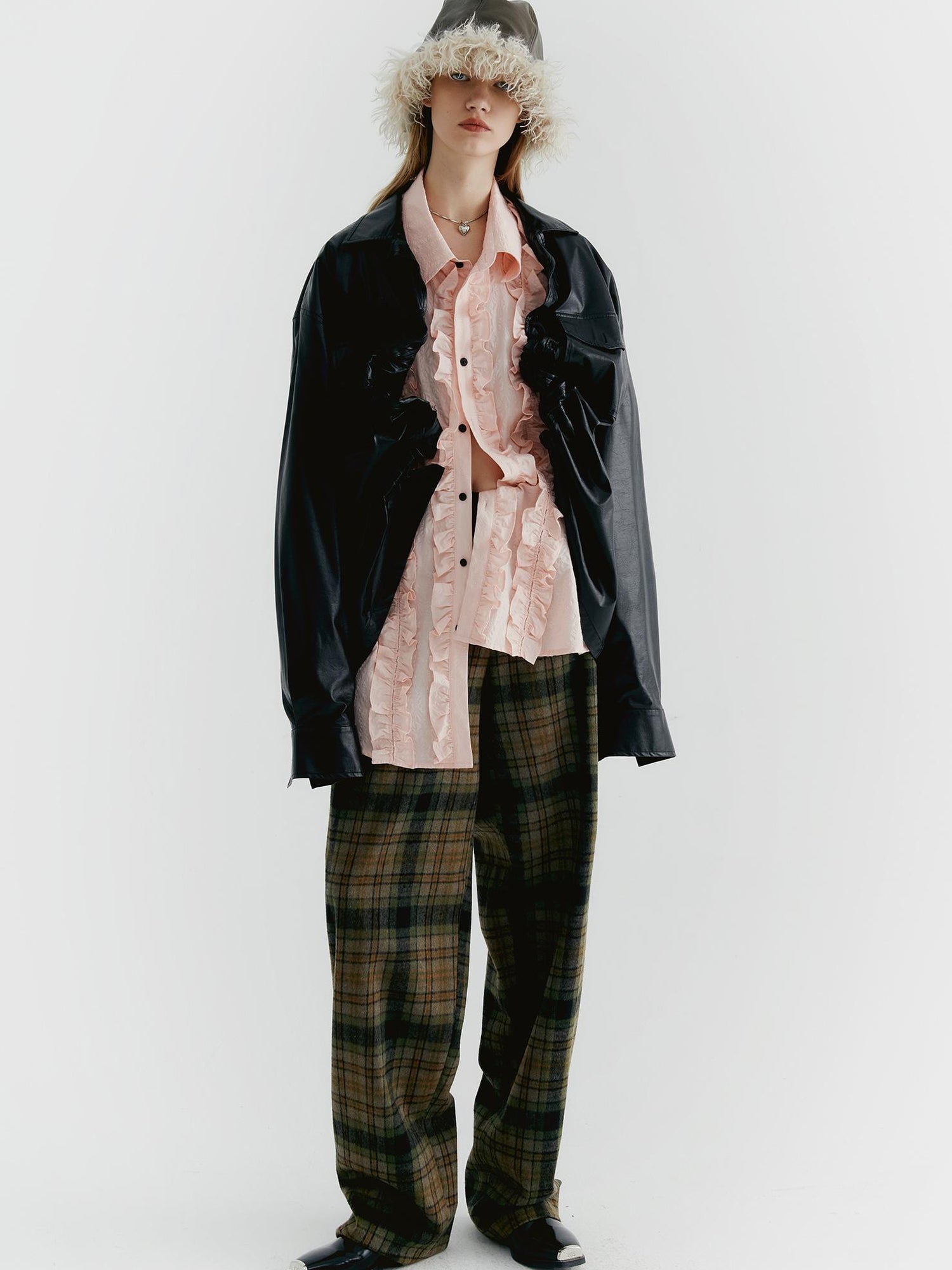 Delivery Textured Ruffle Hem Blouse In Pale Pink