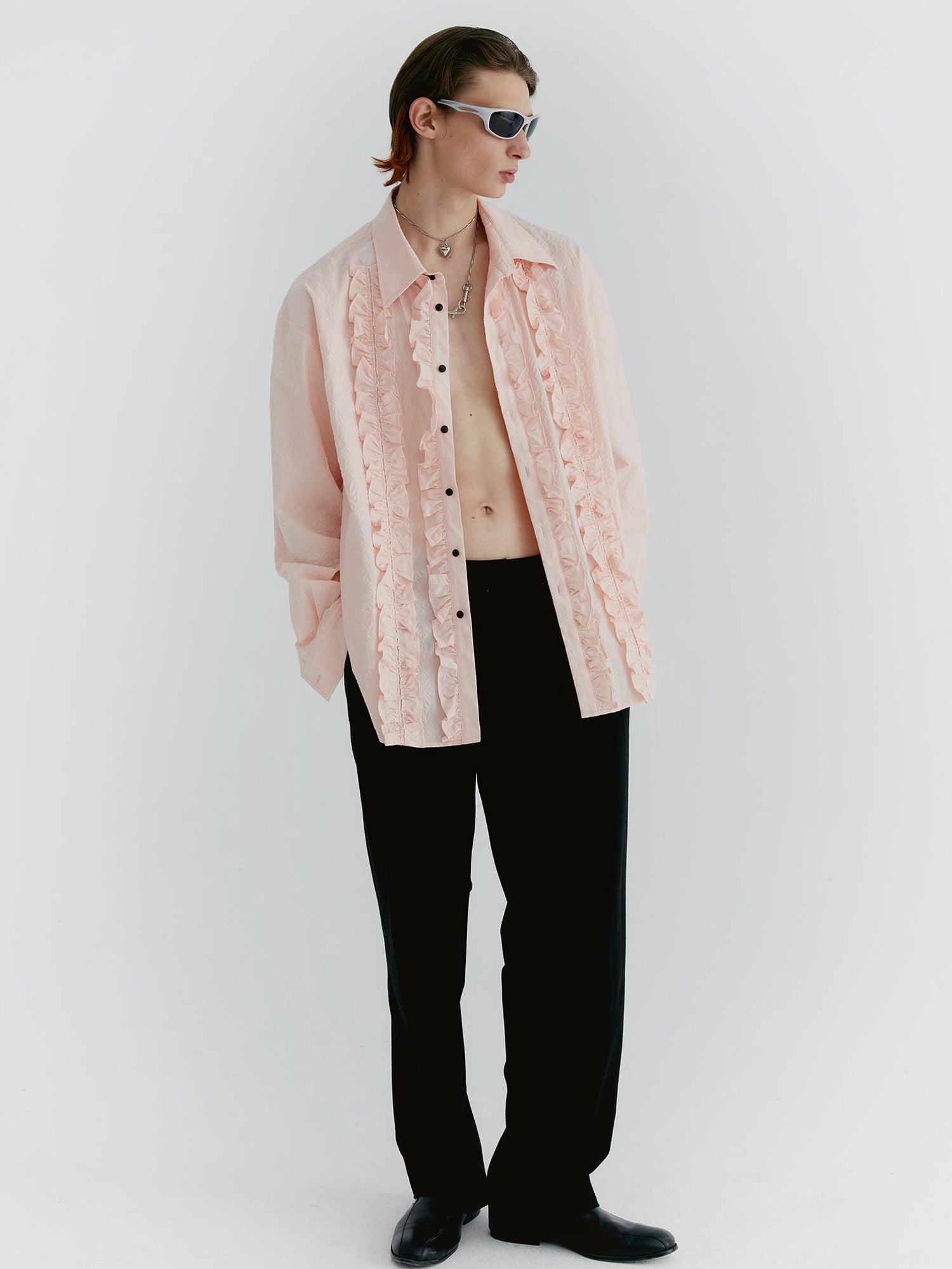 Delivery Textured Ruffle Hem Blouse In Pale Pink