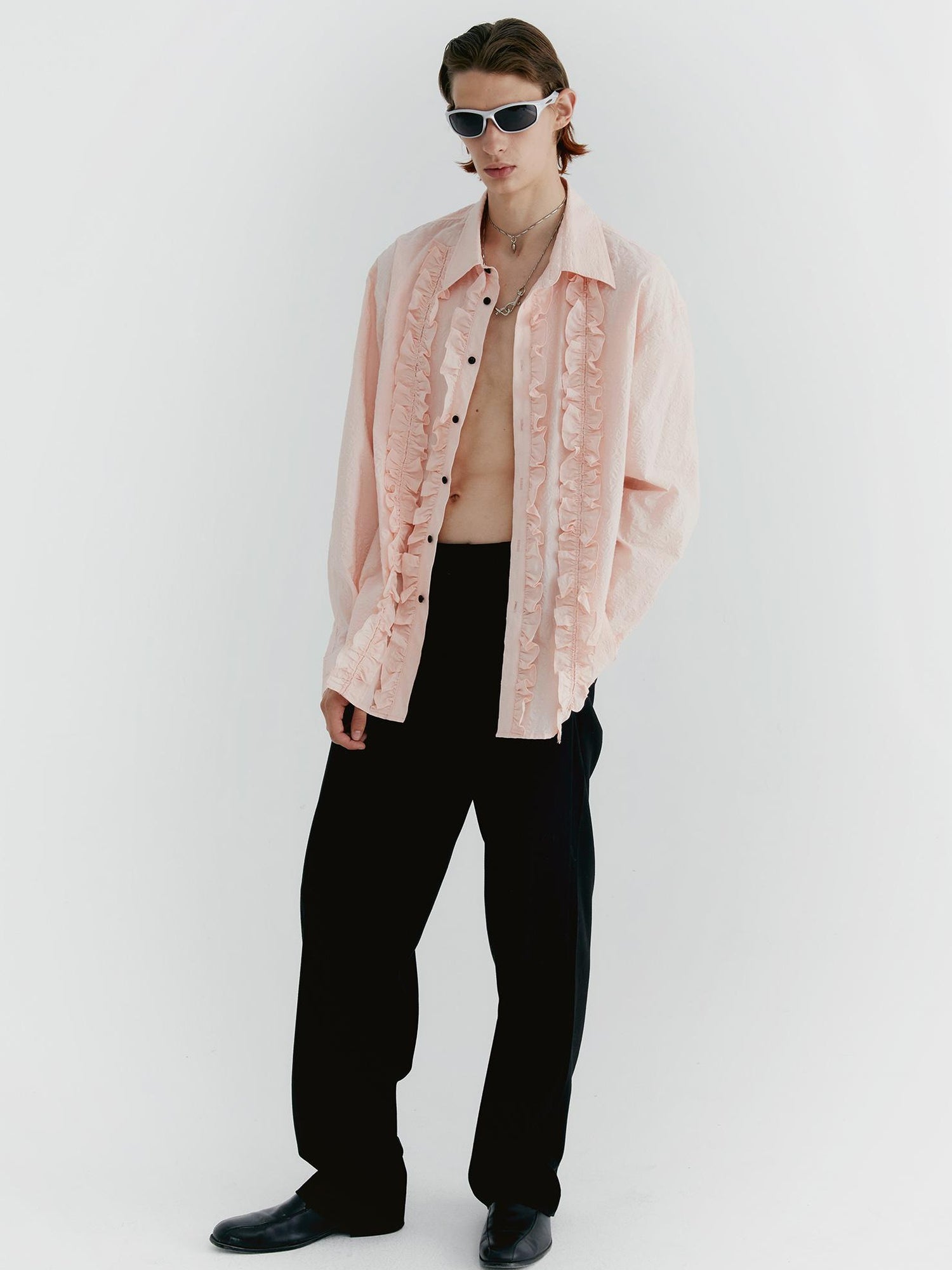 Delivery Textured Ruffle Hem Blouse In Pale Pink