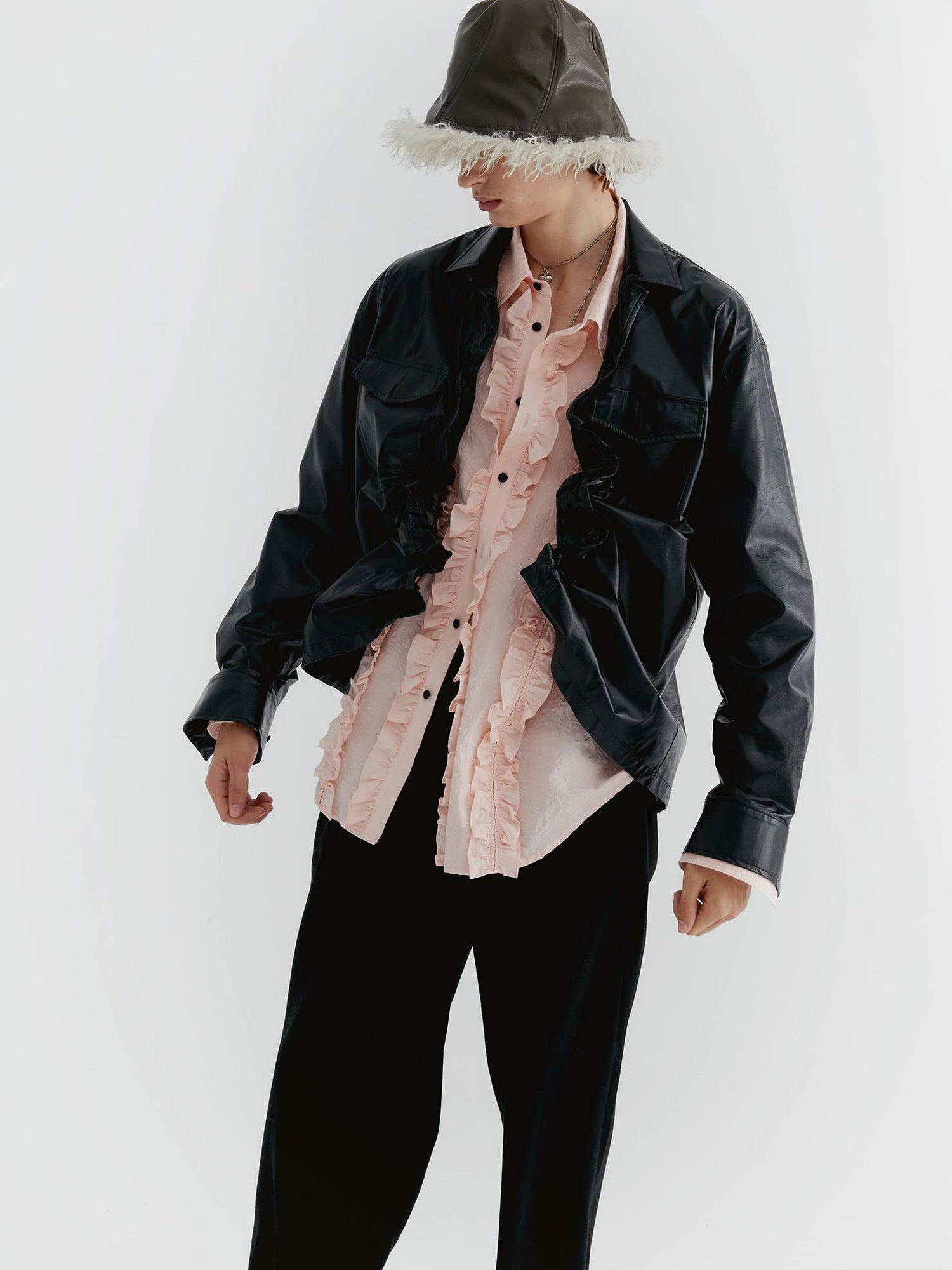 Delivery Textured Ruffle Hem Blouse In Pale Pink