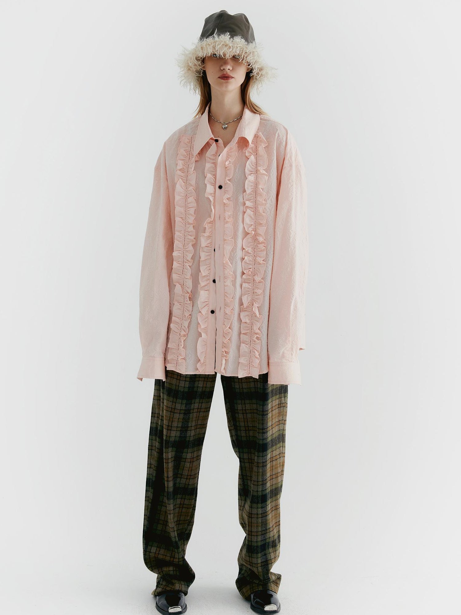 Delivery Textured Ruffle Hem Blouse In Pale Pink