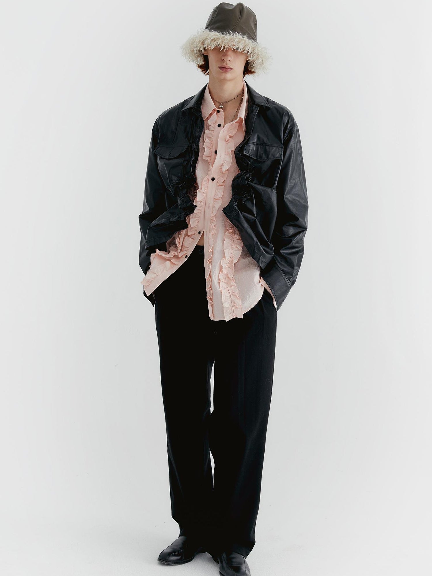 Delivery Textured Ruffle Hem Blouse In Pale Pink