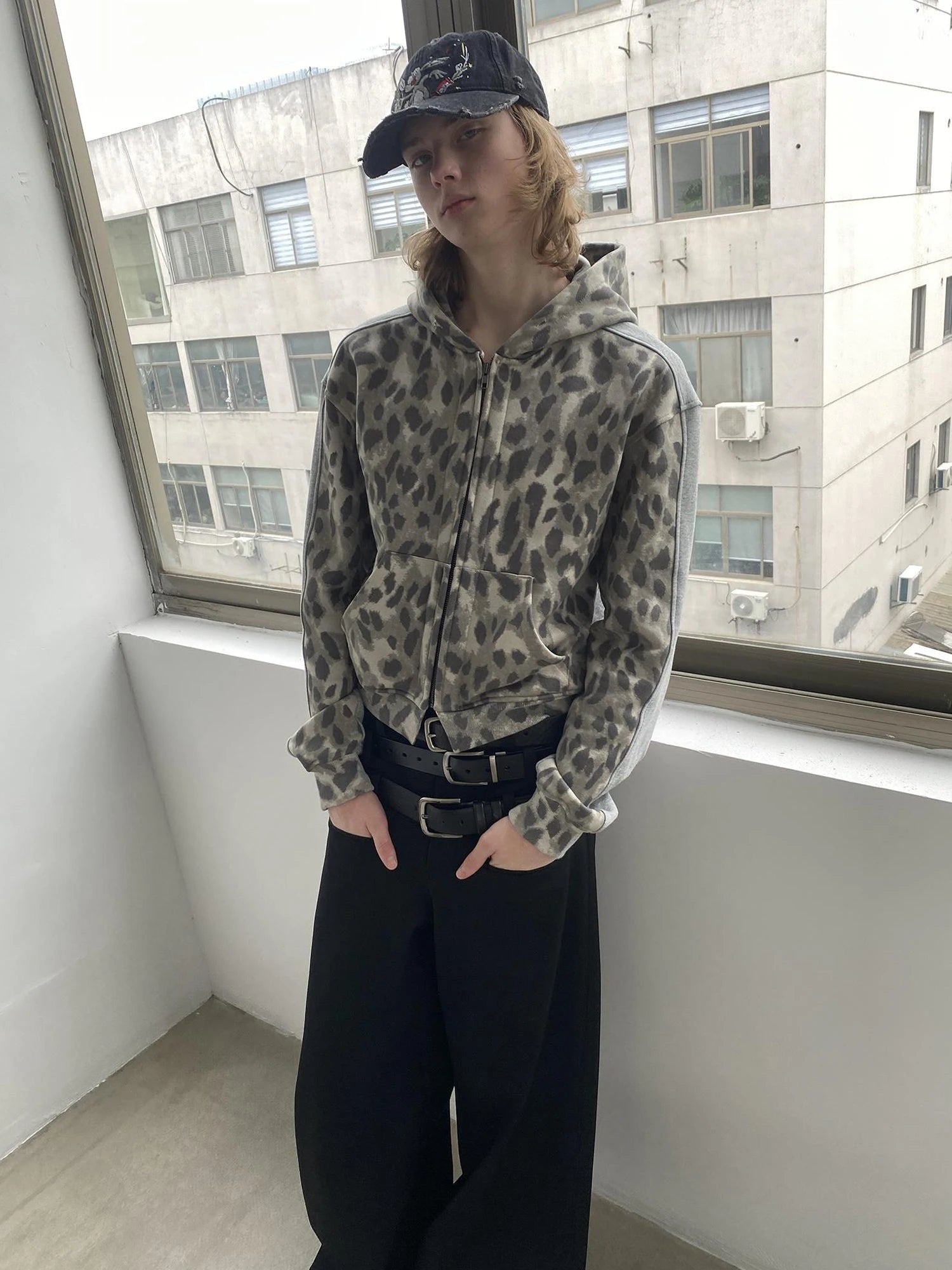 Triple Waist Seam Black Wide Leg Trousers Relaxed Fit