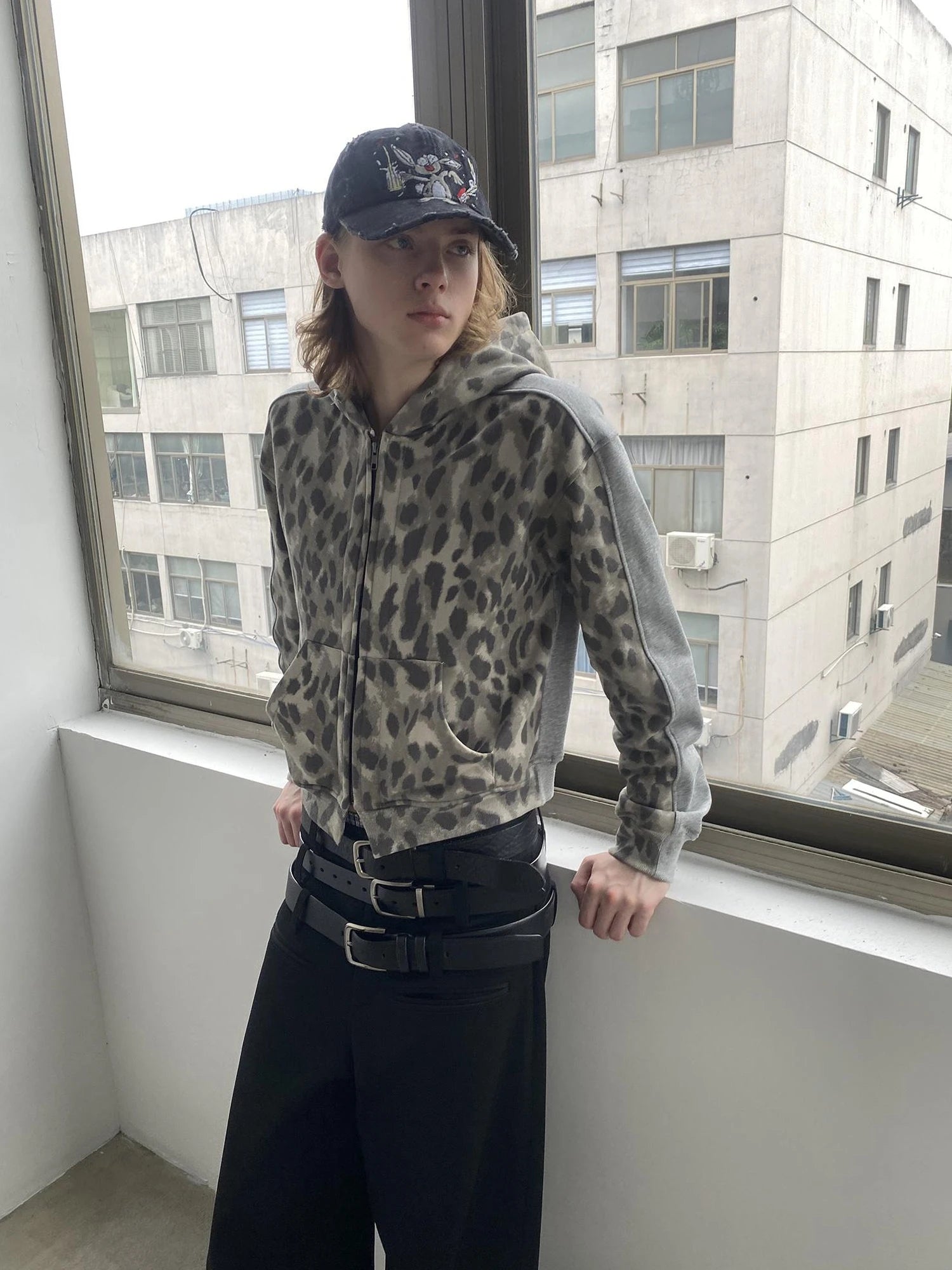 Triple Waist Seam Black Wide Leg Trousers Relaxed Fit