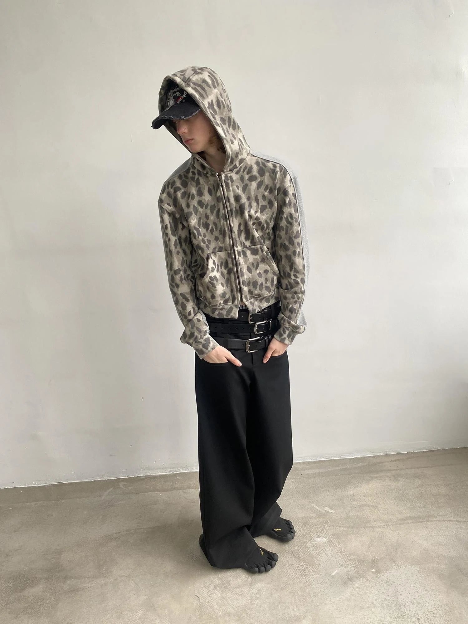 Triple Waist Seam Black Wide Leg Trousers Relaxed Fit