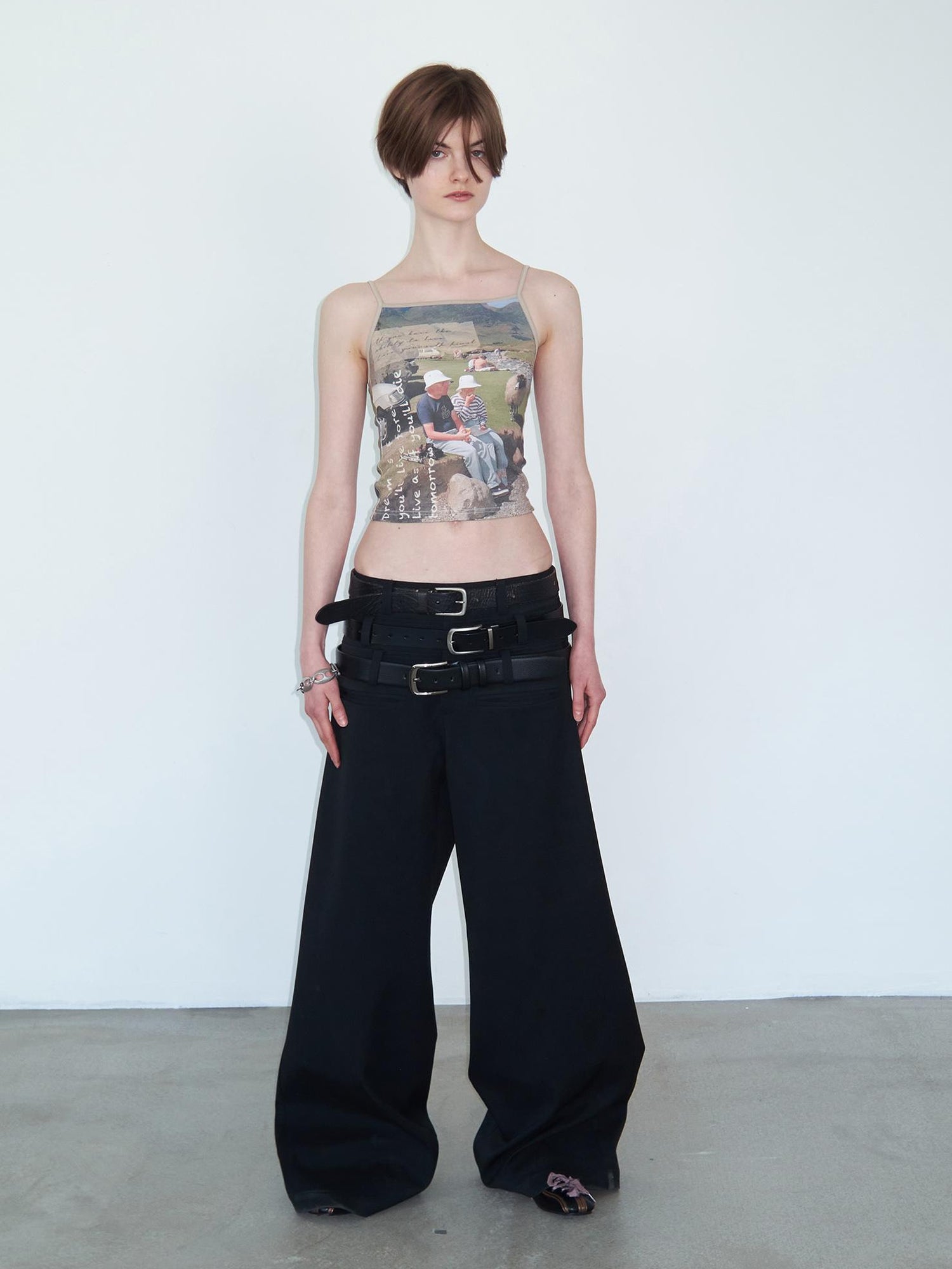 Delivery Triple Waist Seam Black Wide Leg Trousers Relaxed Fit