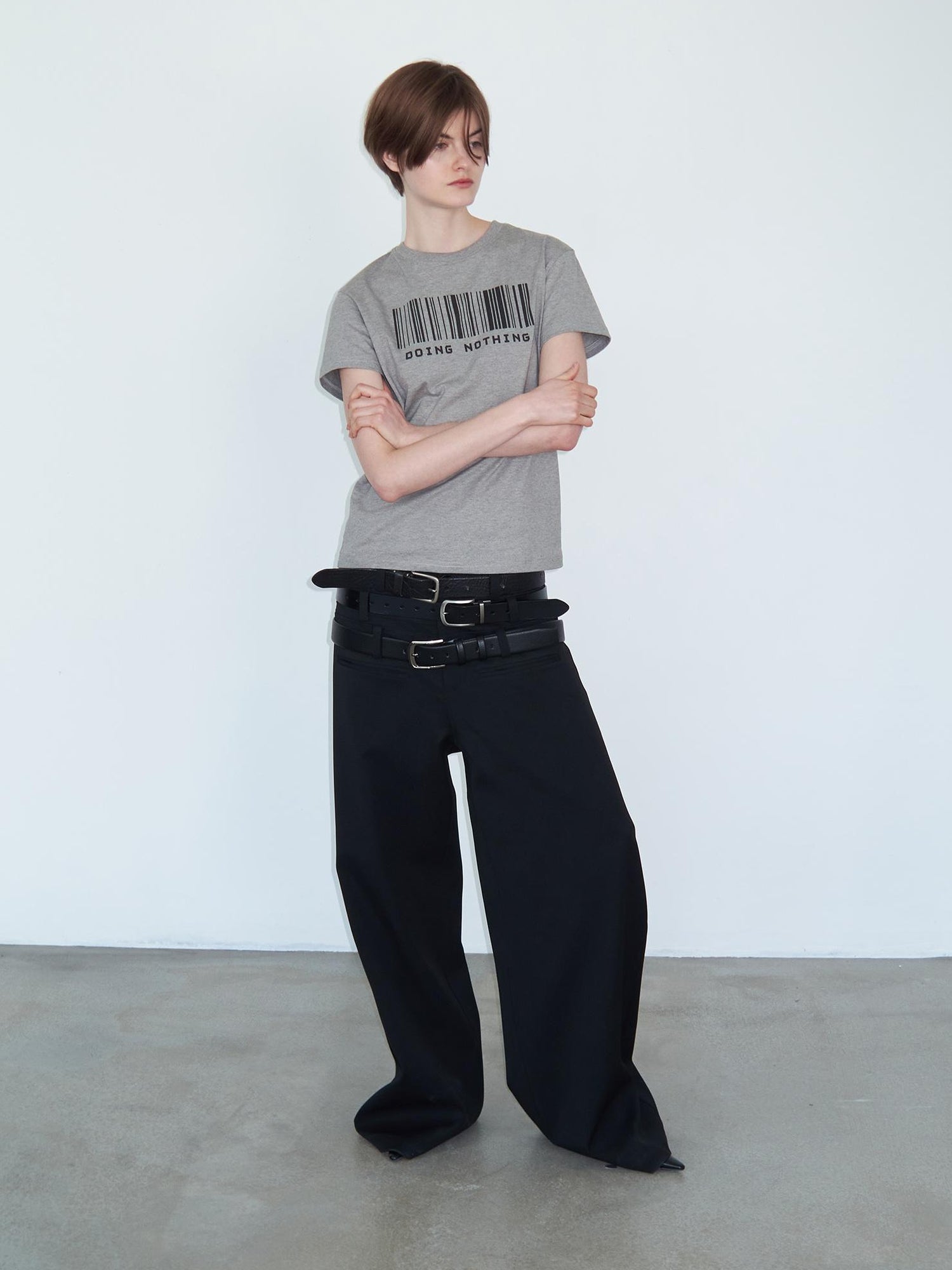 Delivery Triple Waist Seam Black Wide Leg Trousers Relaxed Fit