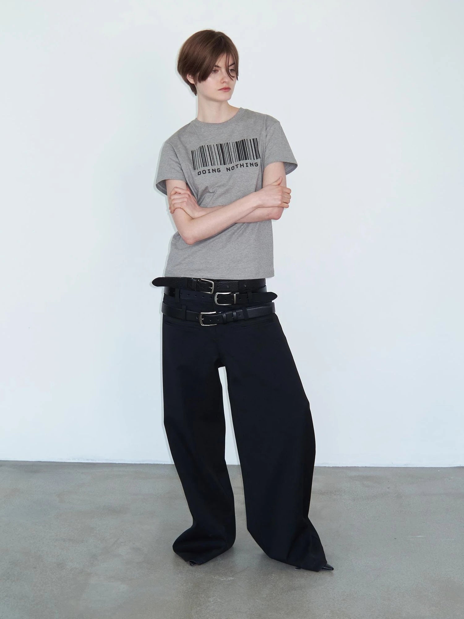 Triple Waist Seam Black Wide Leg Trousers Relaxed Fit