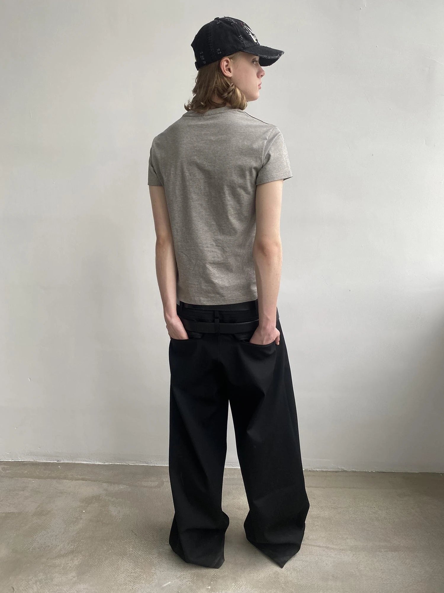 Triple Waist Seam Black Wide Leg Trousers Relaxed Fit