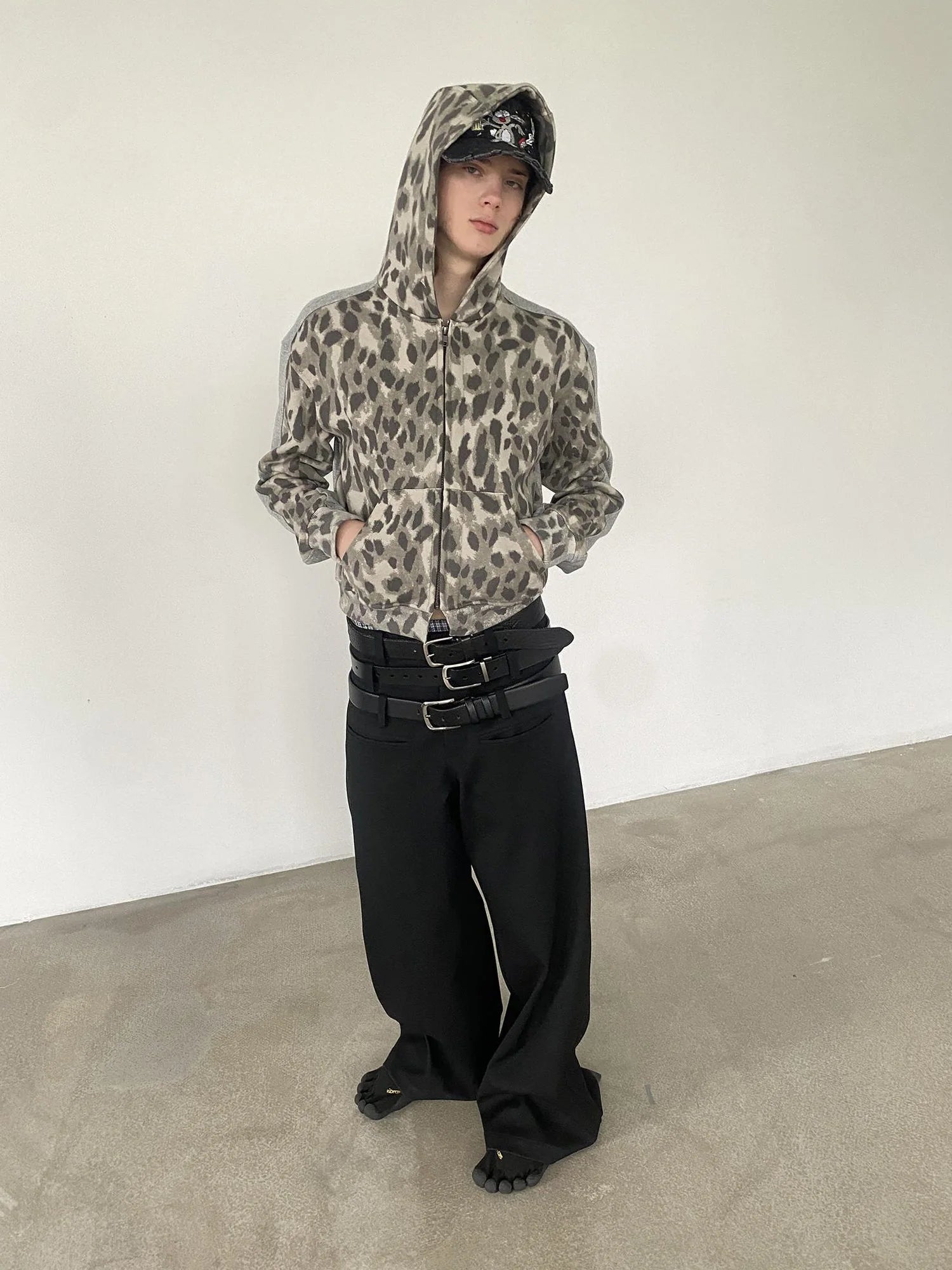 Triple Waist Seam Black Wide Leg Trousers Relaxed Fit