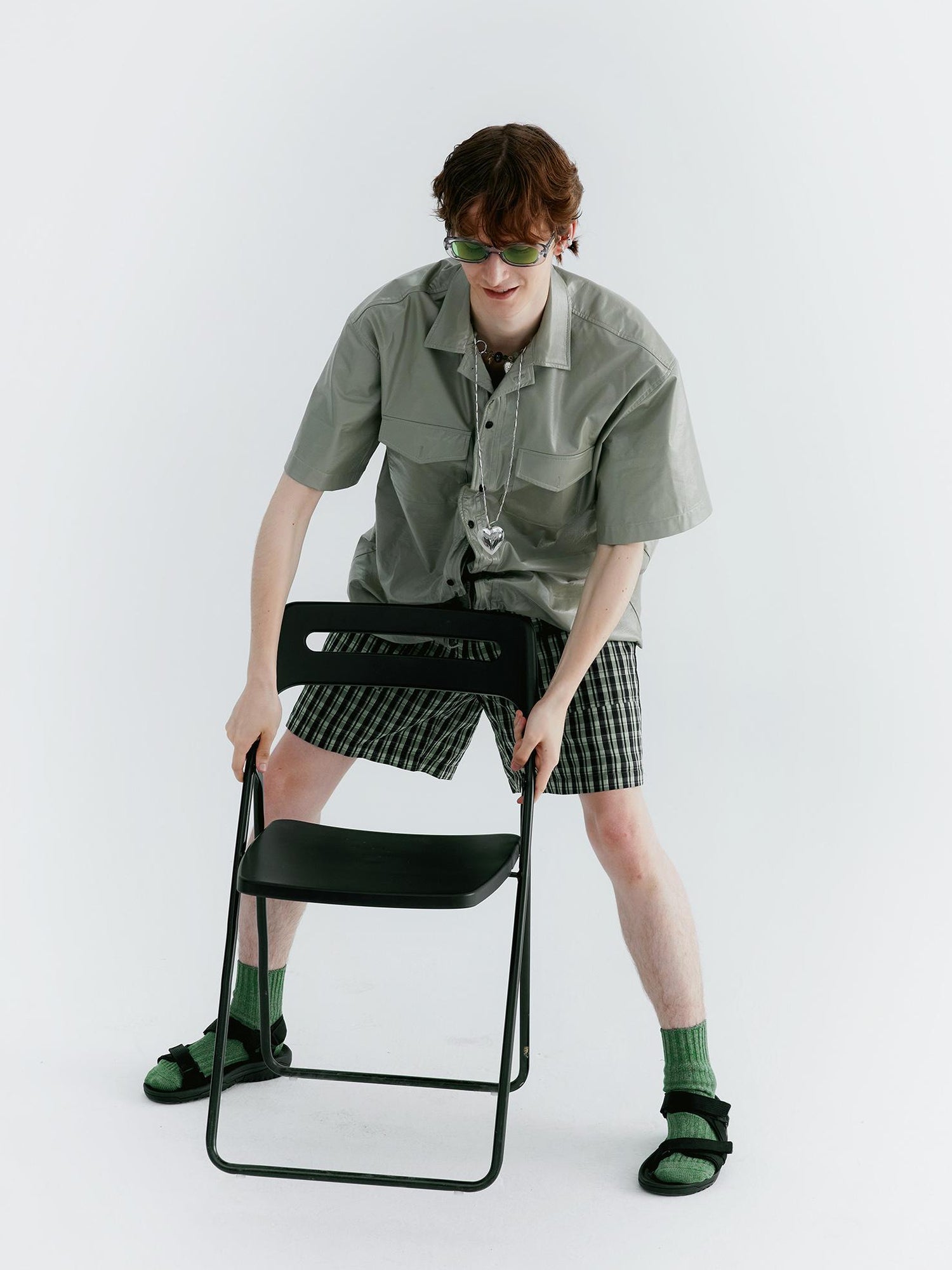 Delivery Twisted Mint Pu Wrinkle V-neck T-shirt Long Sleeve