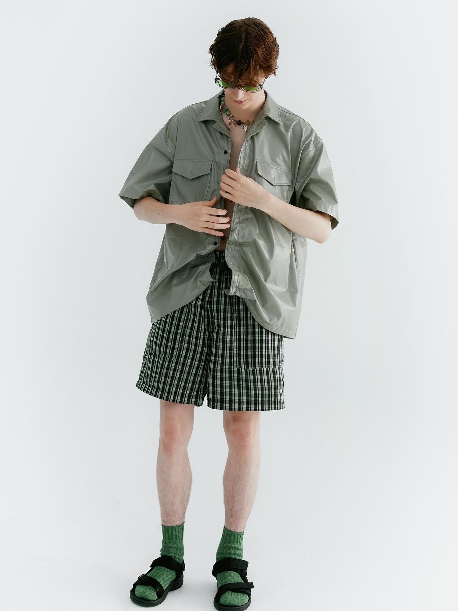 Delivery Twisted Mint Pu Wrinkle V-neck T-shirt Long Sleeve