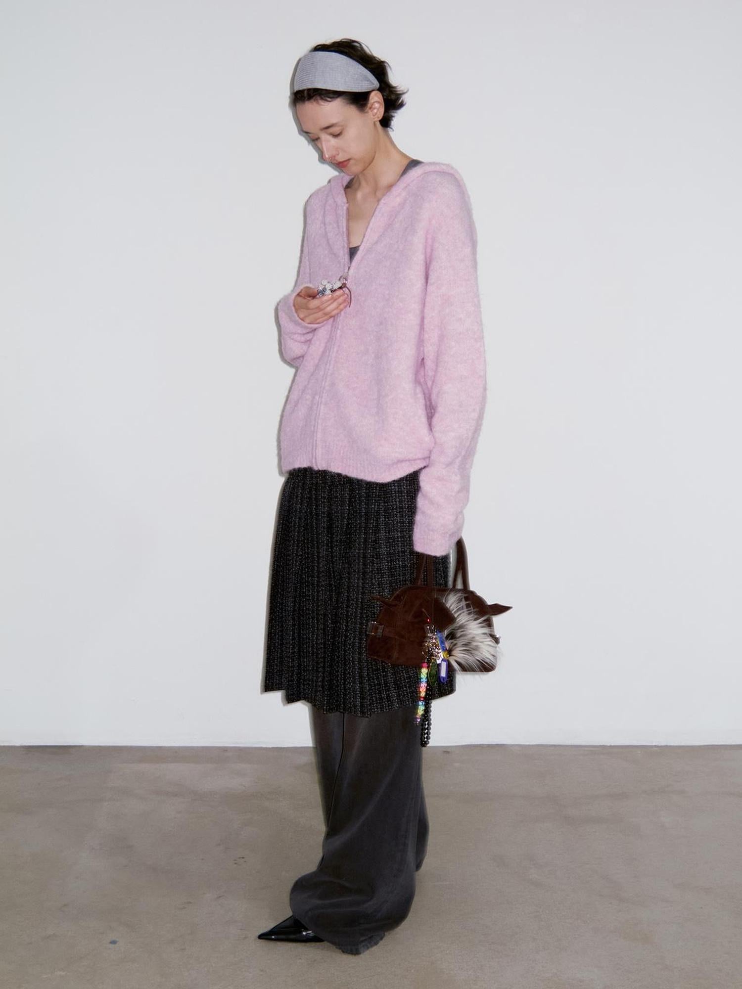 Delivery Unisex Hooded Zip Up Sweater In Purple Loop Yarn