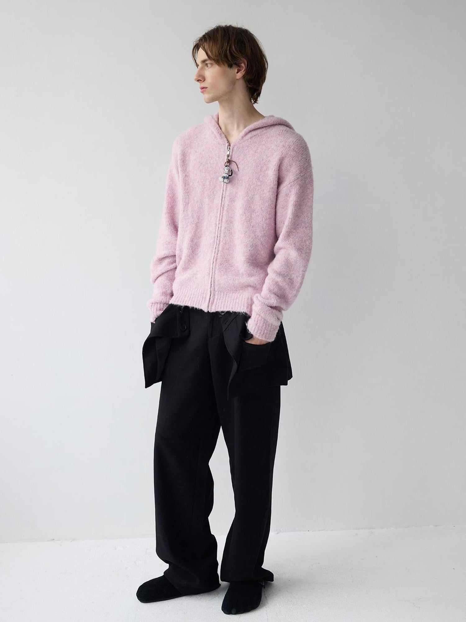 Delivery Unisex Hooded Zip Up Sweater In Purple Loop Yarn