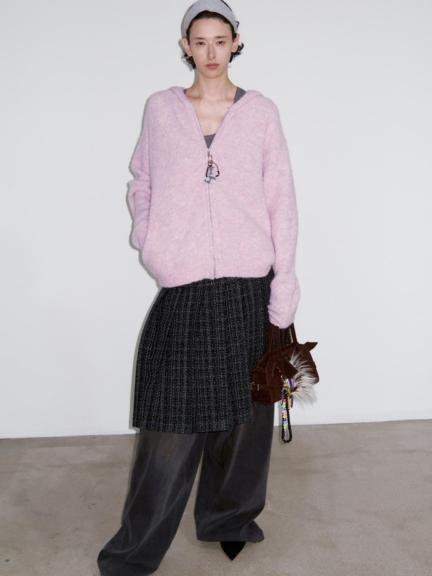 Delivery Unisex Hooded Zip Up Sweater In Purple Loop Yarn