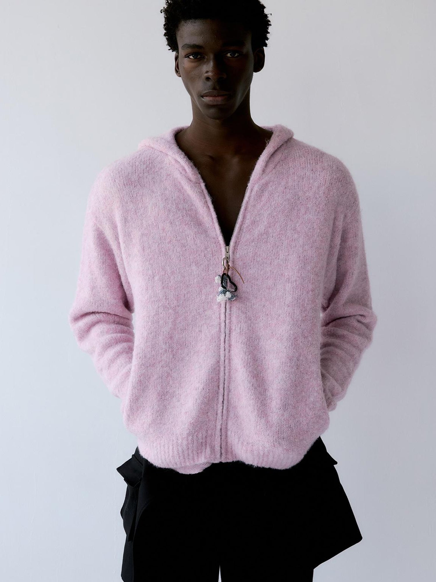 Delivery Unisex Hooded Zip Up Sweater In Purple Loop Yarn