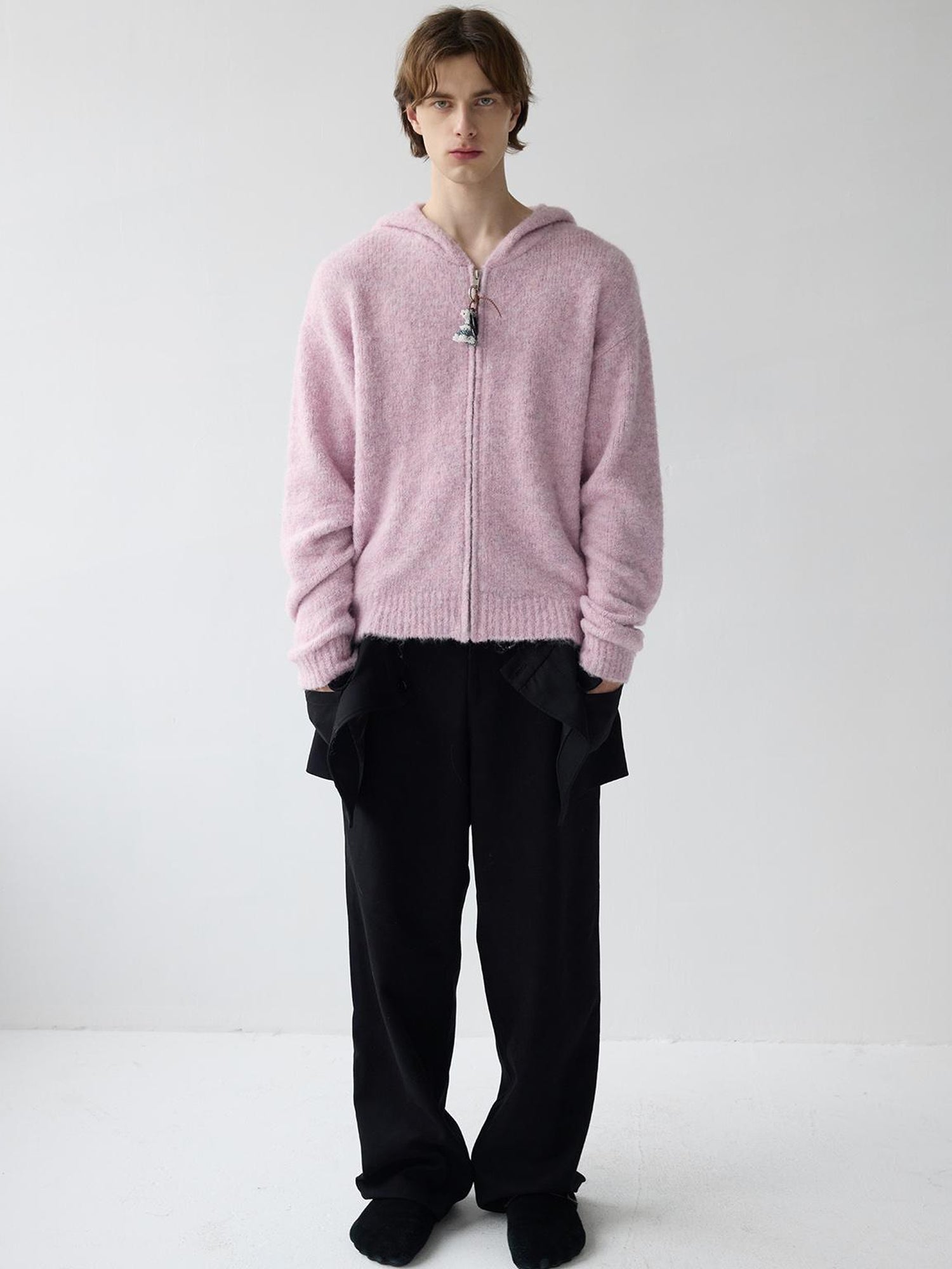 Delivery Unisex Hooded Zip Up Sweater In Purple Loop Yarn