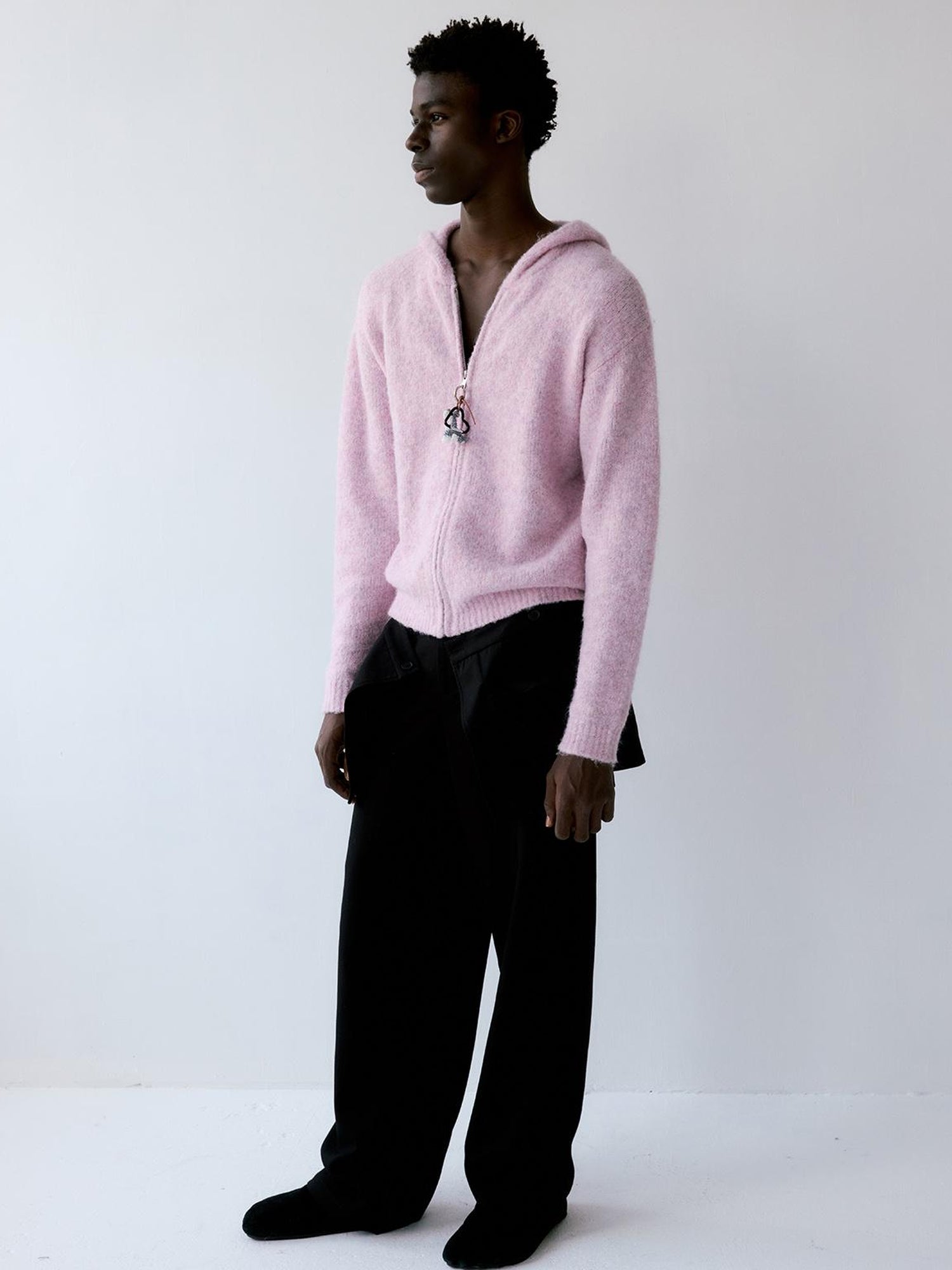 Delivery Unisex Hooded Zip Up Sweater In Purple Loop Yarn