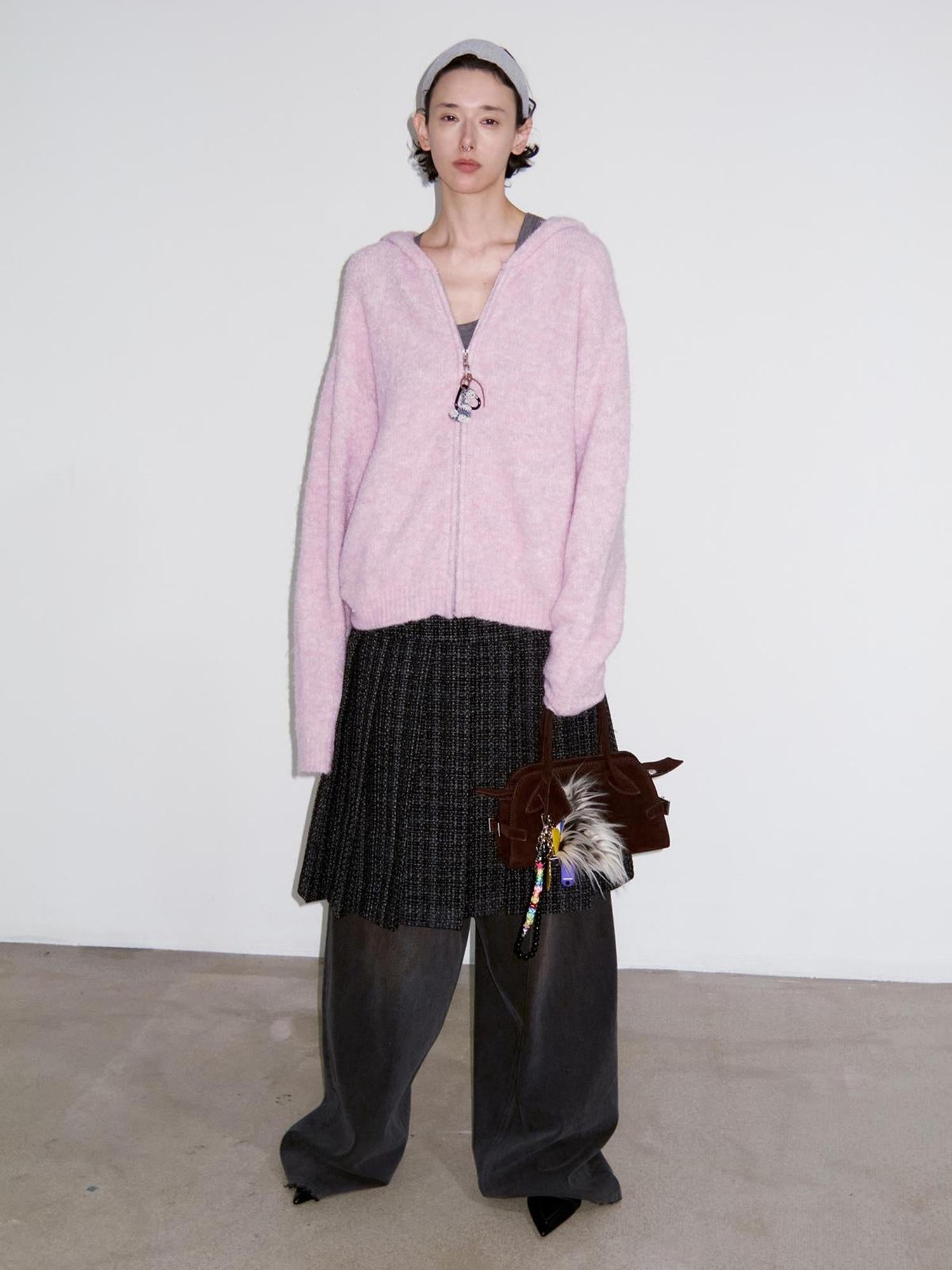 Delivery Unisex Hooded Zip Up Sweater In Purple Loop Yarn