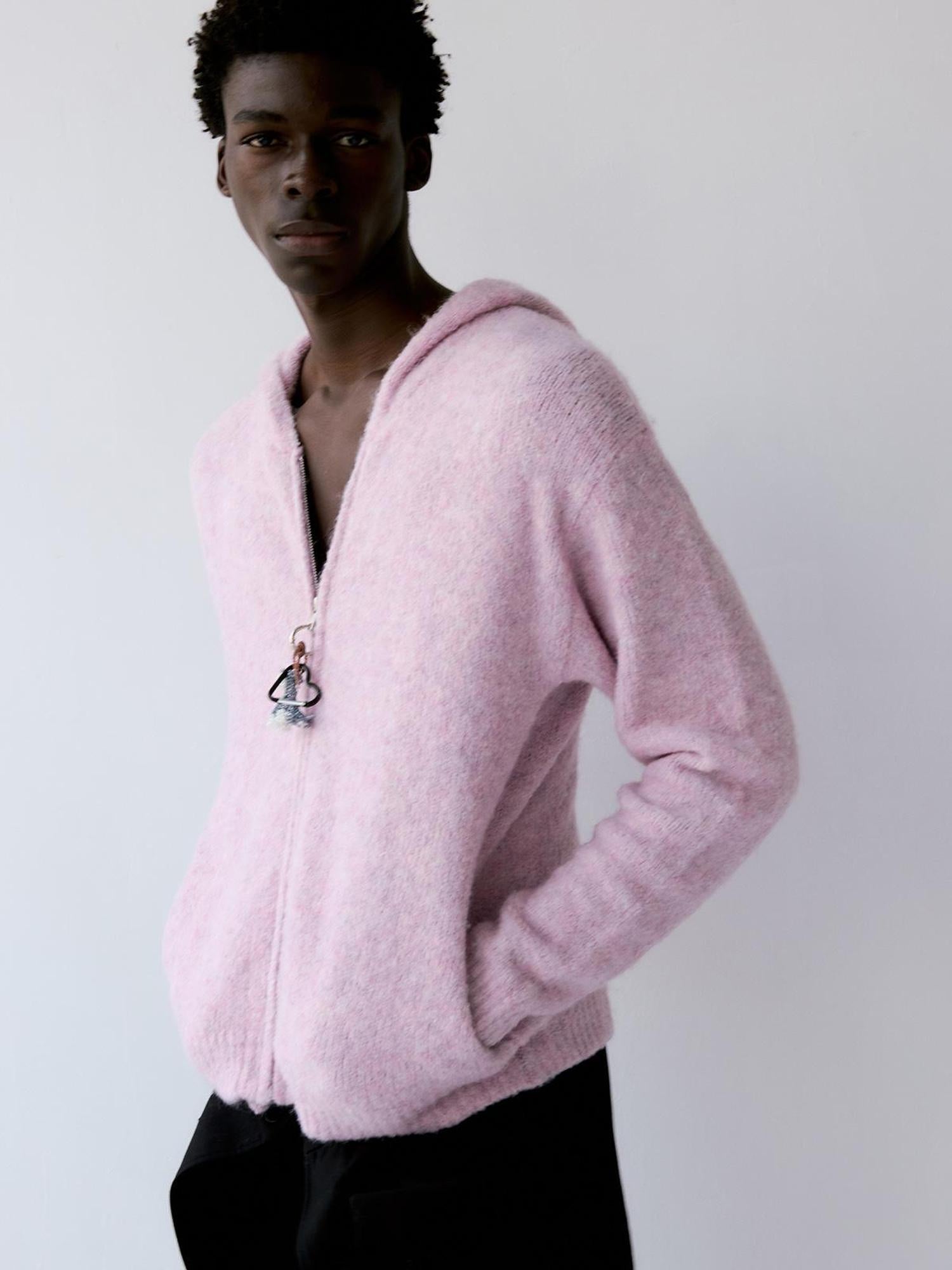 Delivery Unisex Hooded Zip Up Sweater In Purple Loop Yarn