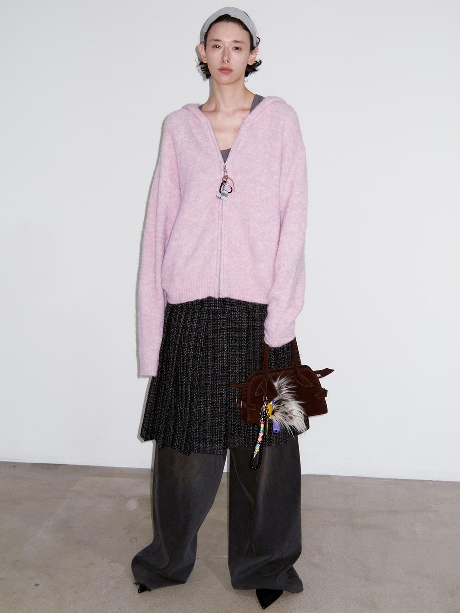 Delivery Unisex Hooded Zip Up Sweater In Purple Loop Yarn